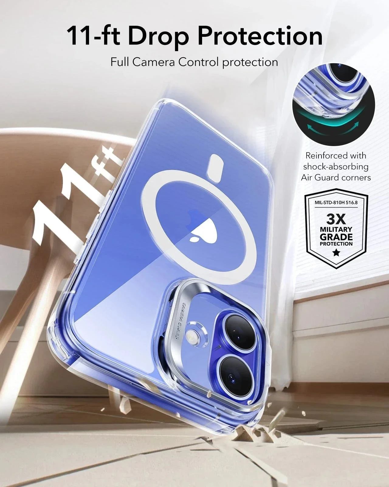 iPhone 16 Classic Hybrid Magnetic Case (Camera Control, Stash Stand) - Clear - Image 8
