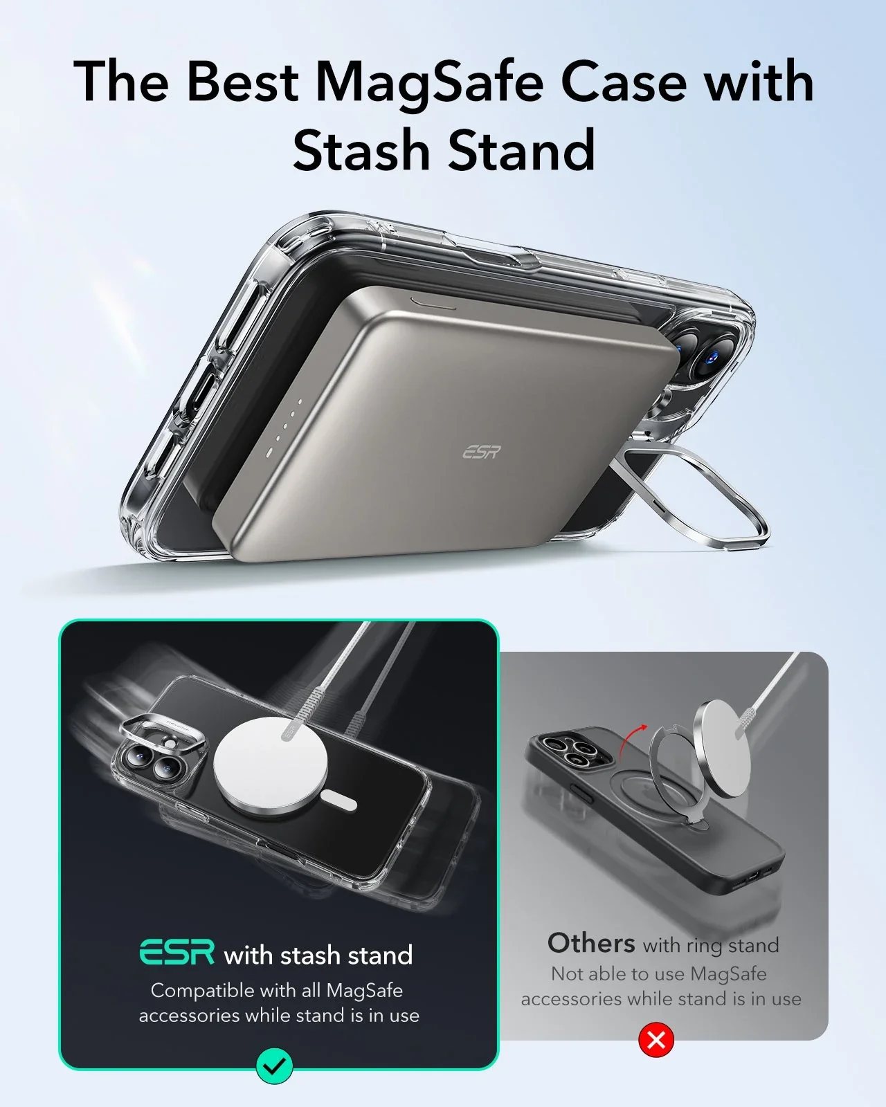 iPhone 16 Plus Classic Hybrid Case with Stash Stand (HaloLock) - Clear Green - Image 3