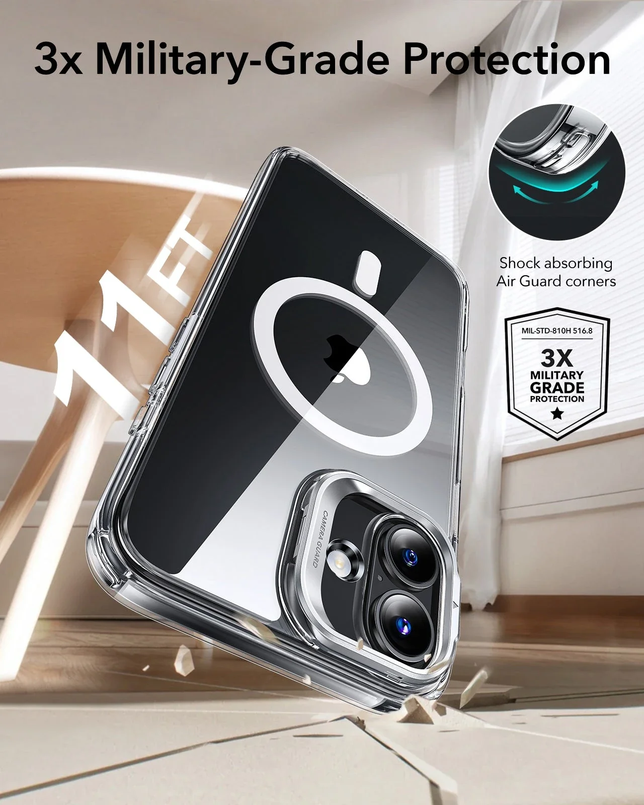 iPhone 16 Plus Classic Hybrid Case with Stash Stand (HaloLock) - Frosted Black - Image 7