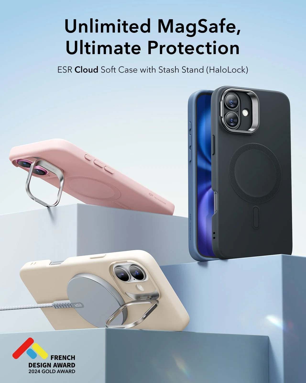 iPhone 16 Plus Cloud Soft Case with Stash Stand (HaloLock) - Light Tan - Image 2
