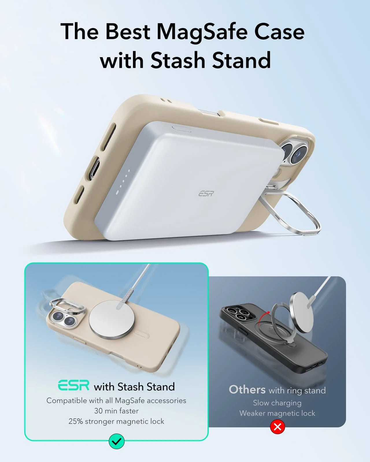 iPhone 16 Plus Cloud Soft Case with Stash Stand (HaloLock) - Light Tan - Image 3