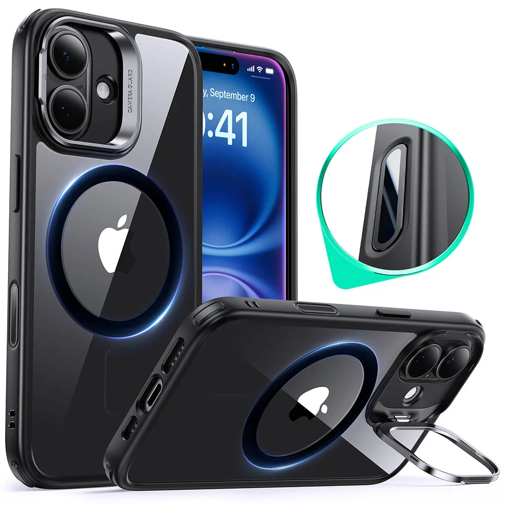 iPhone 16 Plus Classic Hybrid Magnetic Case (Camera Control, Stash Stand) - Clear Black