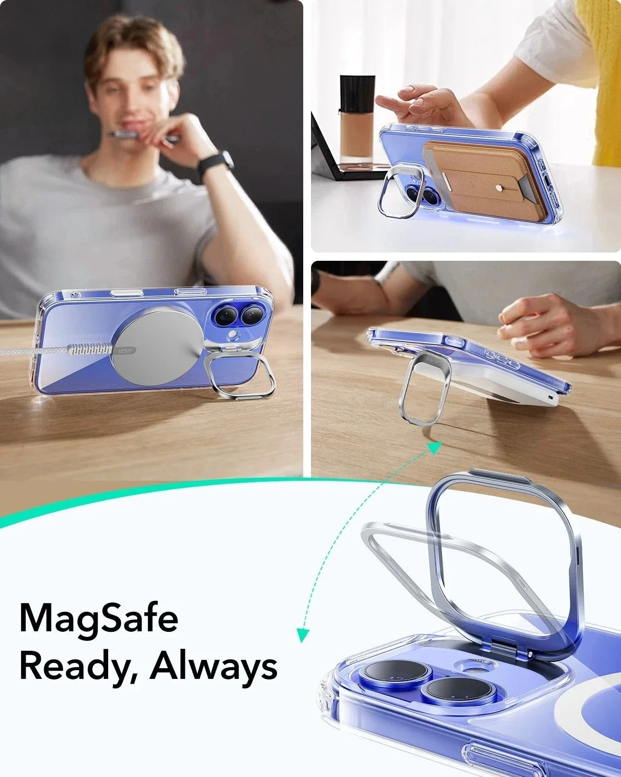 iPhone 16 Plus Classic Hybrid Magnetic Case (Camera Control, Stash Stand) - Clear - Image 6