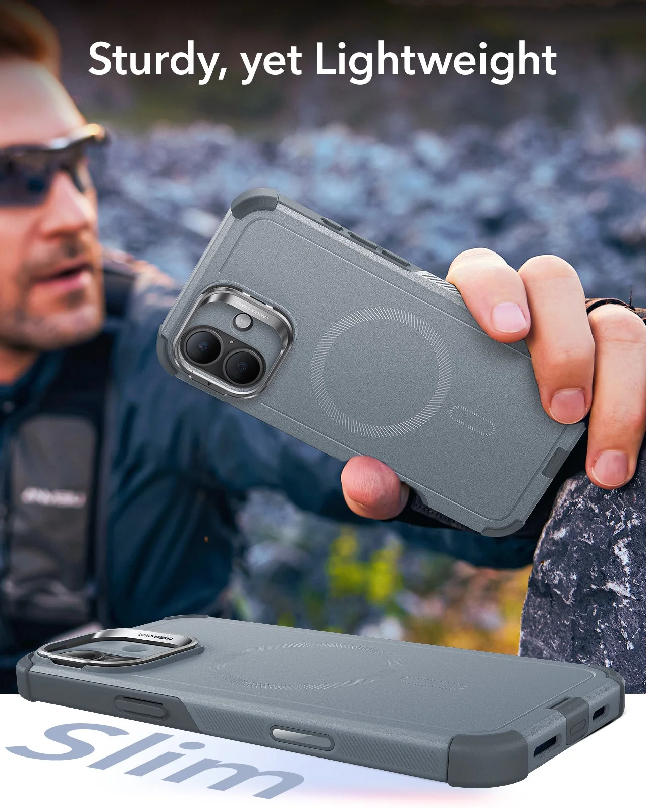 iPhone 16 Plus Cyber Tough Magnetic Case (Camera Control, Stash Stand) - Light Grey - Image 8