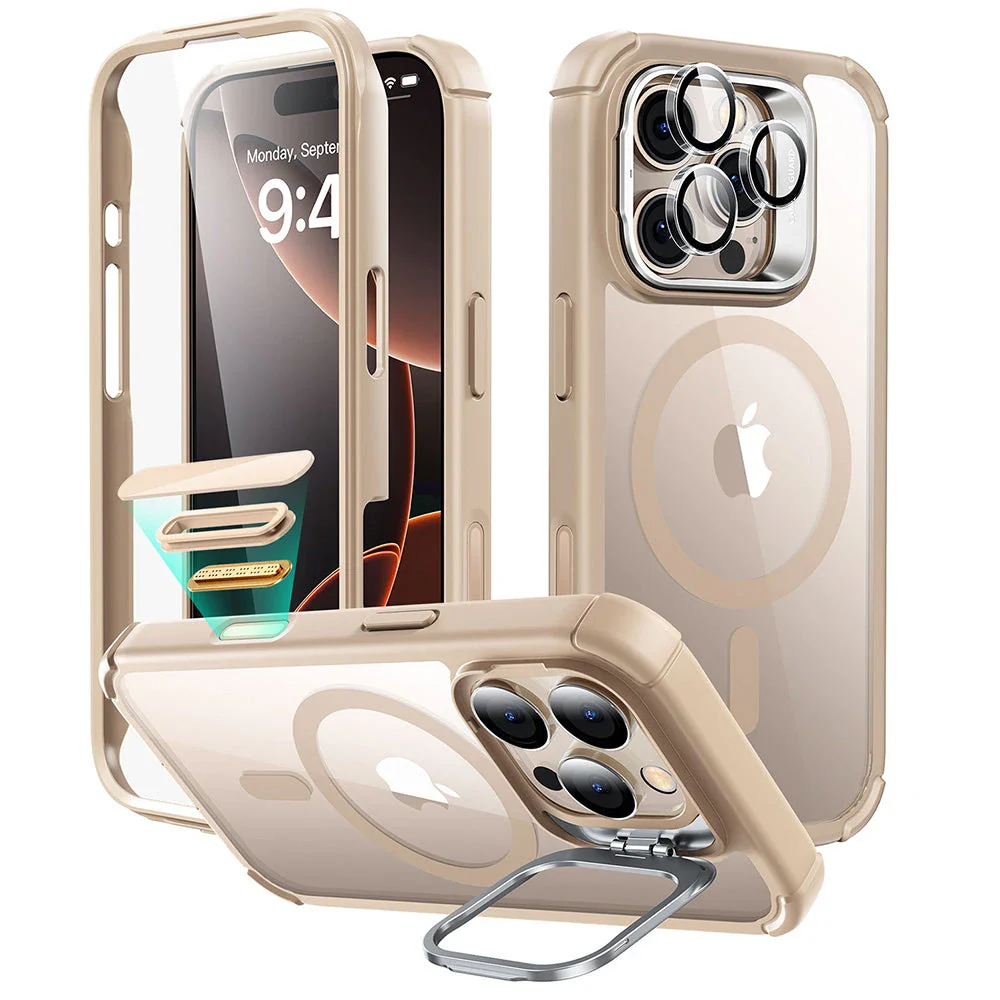 iPhone 16 Pro Armor Tough Magnetic Case (Camera Control, Stash Stand) - Desert Titanium