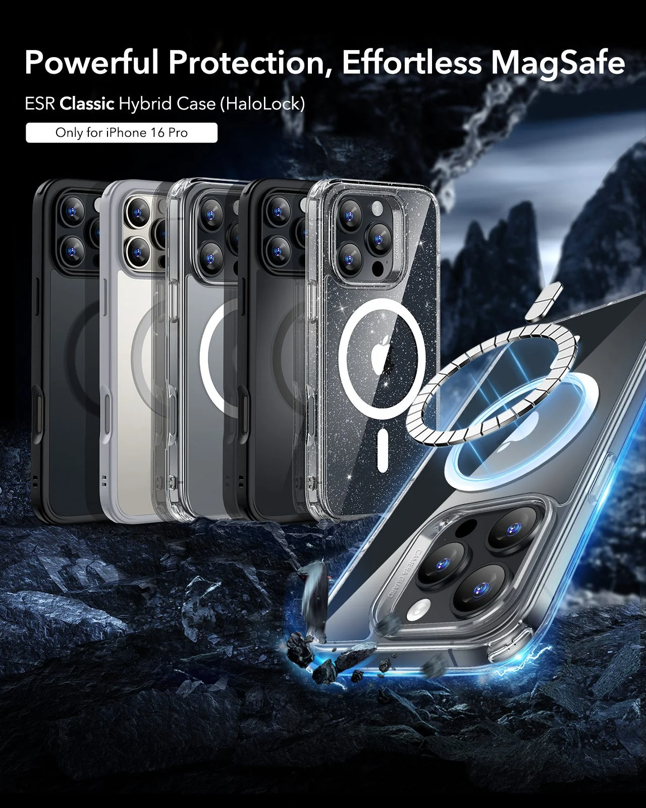 iPhone 16 Pro Classic Hybrid Case (HaloLock) - Clear Black - Image 2