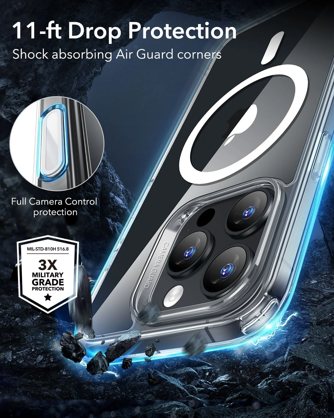 iPhone 16 Pro Classic Hybrid Magnetic Case (Camera Control) & Privacy Screen Protector Bundle - Clear - Image 9