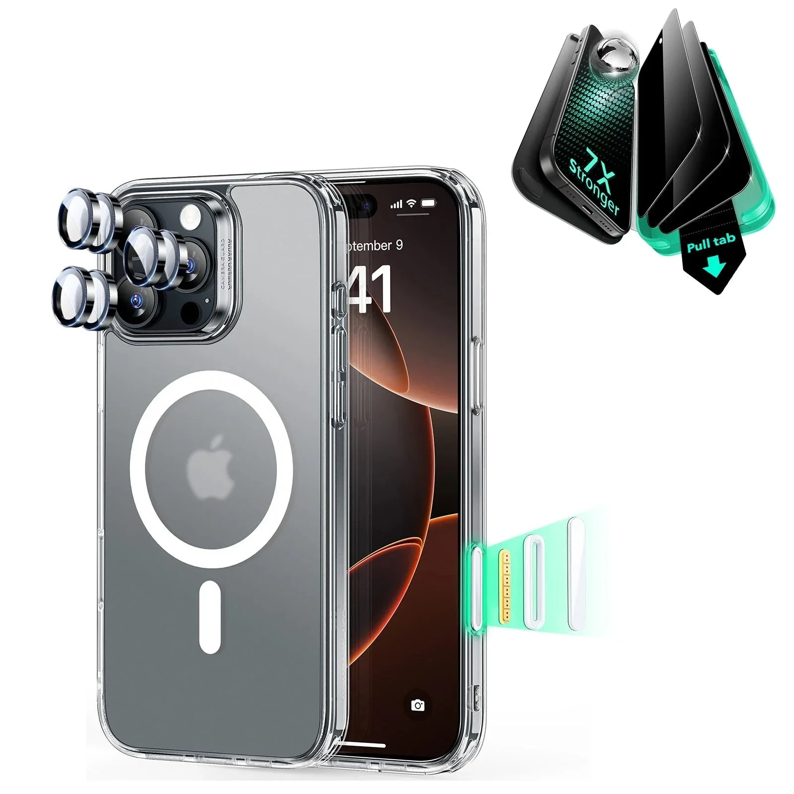 iPhone 16 Pro Classic Hybrid Magnetic Case (Camera Control) & Privacy Screen Protector Bundle - Frosted Clear