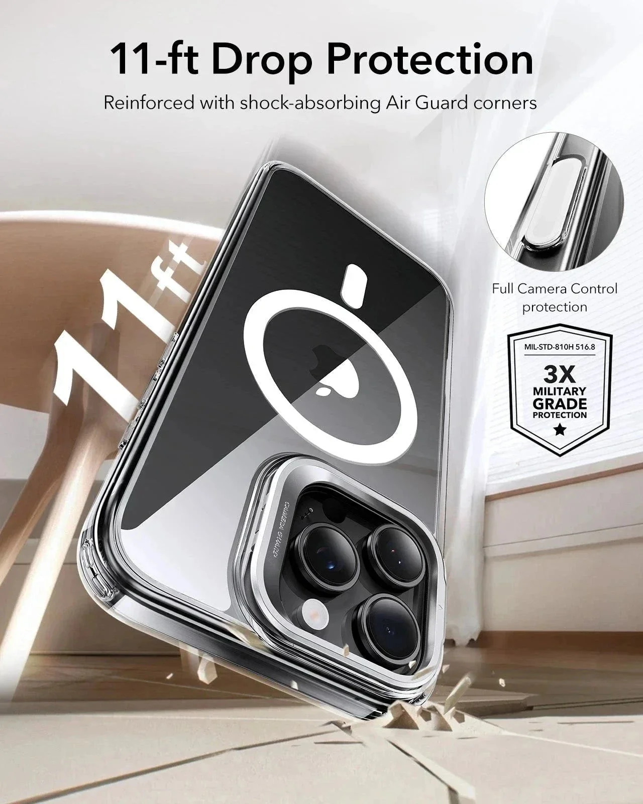 iPhone 16 Pro Classic Hybrid Magnetic Case (Camera Control, Stash Stand) & Privacy Screen Protector Bundle - Clear - Image 7