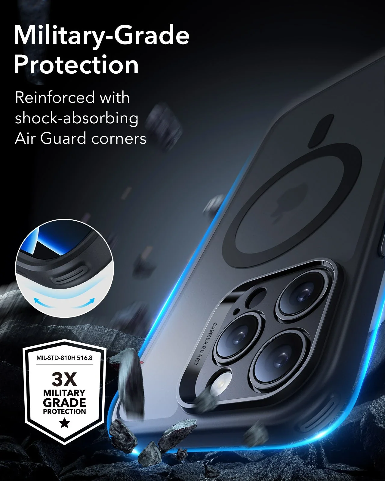 iPhone 16 Pro Classic Pro Case (HaloLock) Set - Frosted Black - Image 4