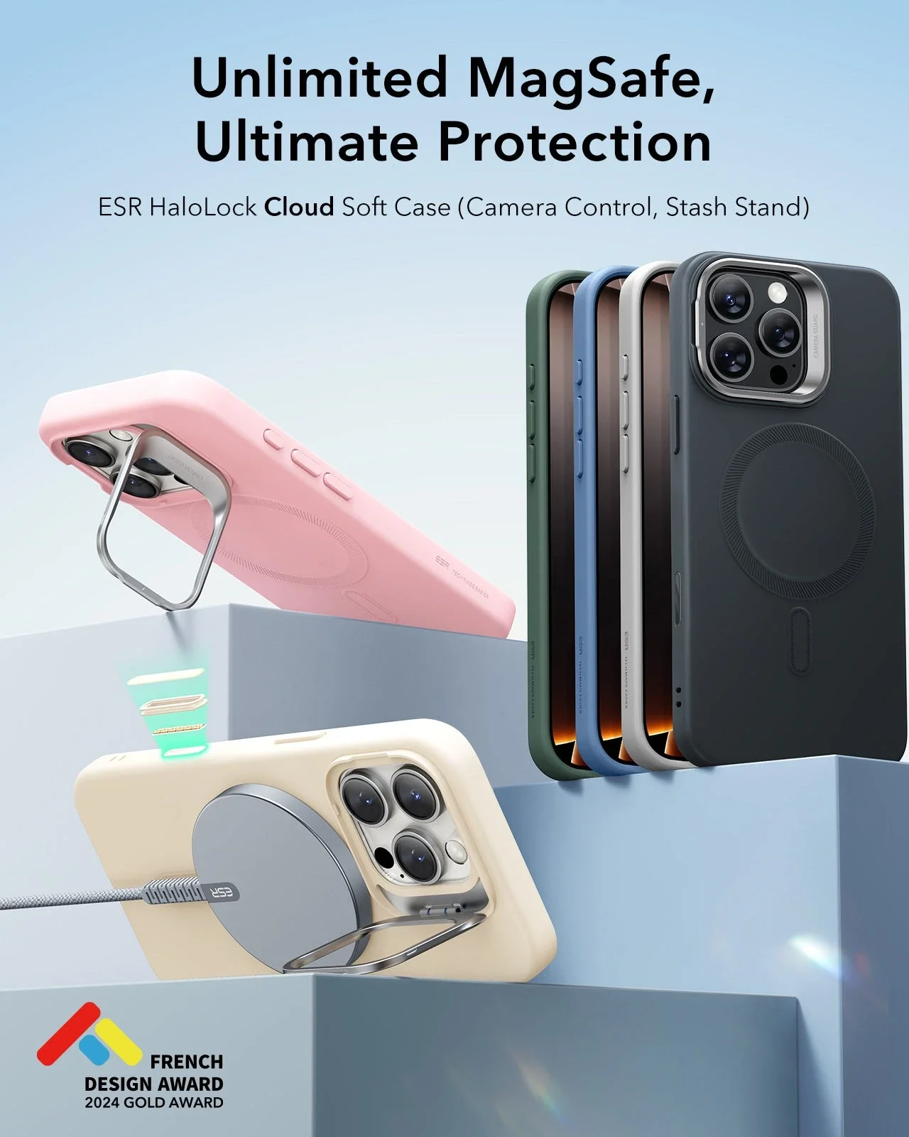 iPhone 16 Pro Cloud Soft Magnetic Case (Camera Control, Stash Stand) - Grey - Image 2