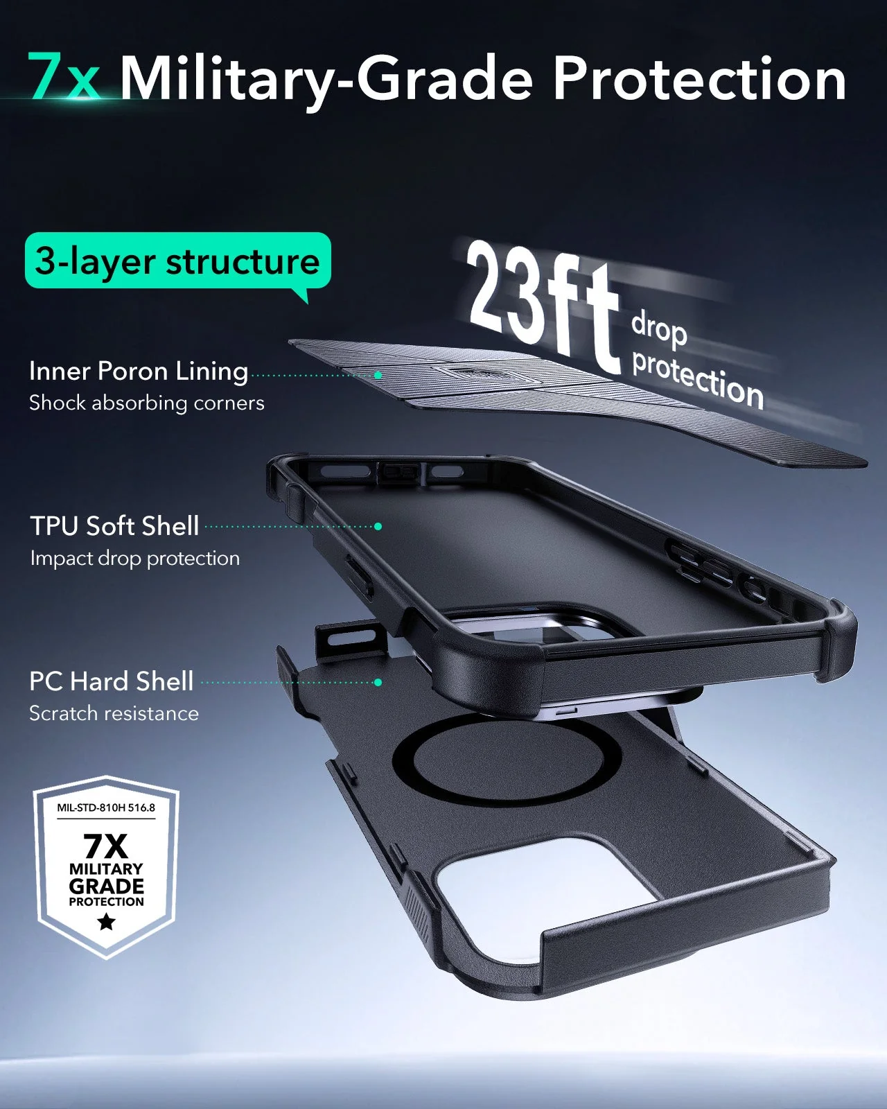 iPhone 16 Pro Cyber Tough Case with Stash Stand (HaloLock) - Black - Image 3