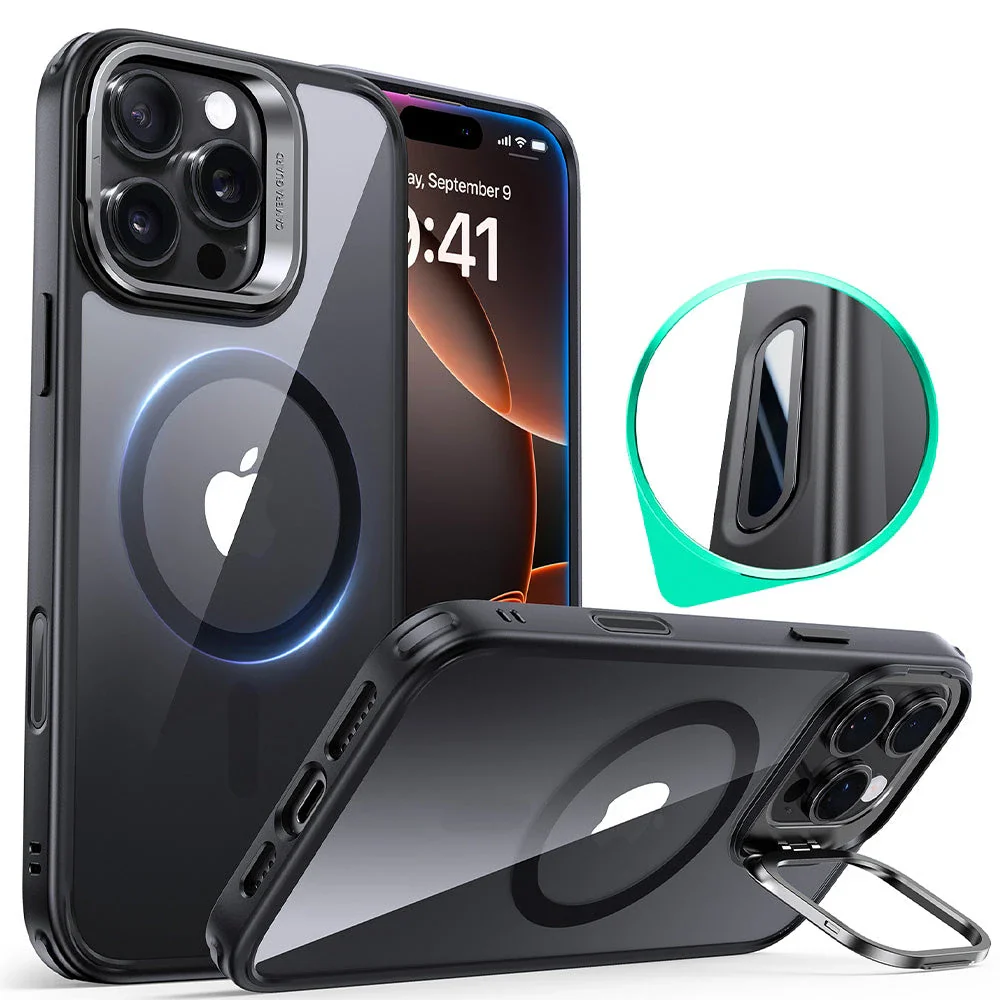 iPhone 16 Pro Classic Hybrid Magnetic Case (Camera Control, Stash Stand) - Clear Black