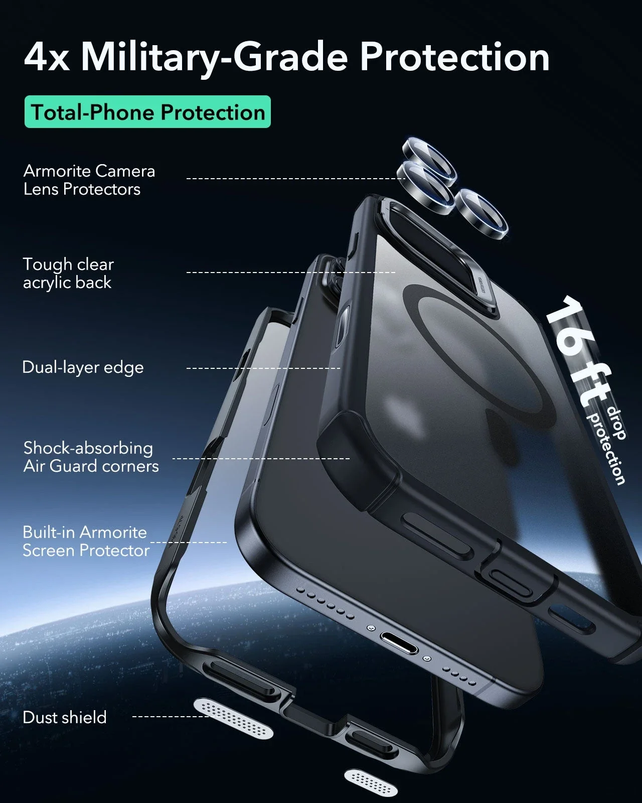 iPhone 16 Pro Max Armor Tough Magnetic Case (Camera Control, Stash Stand) - Frosted Black - Image 5