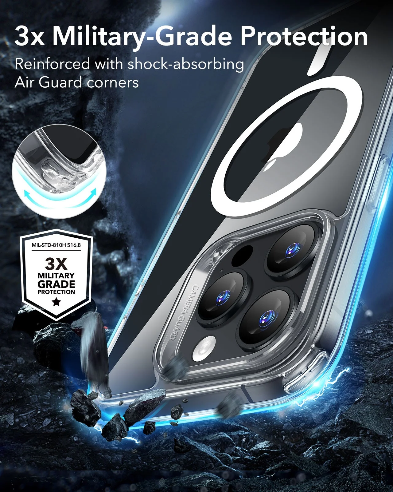 iPhone 16 Pro Max Classic Hybrid Case (HaloLock) - Clear Shimmer - Image 4
