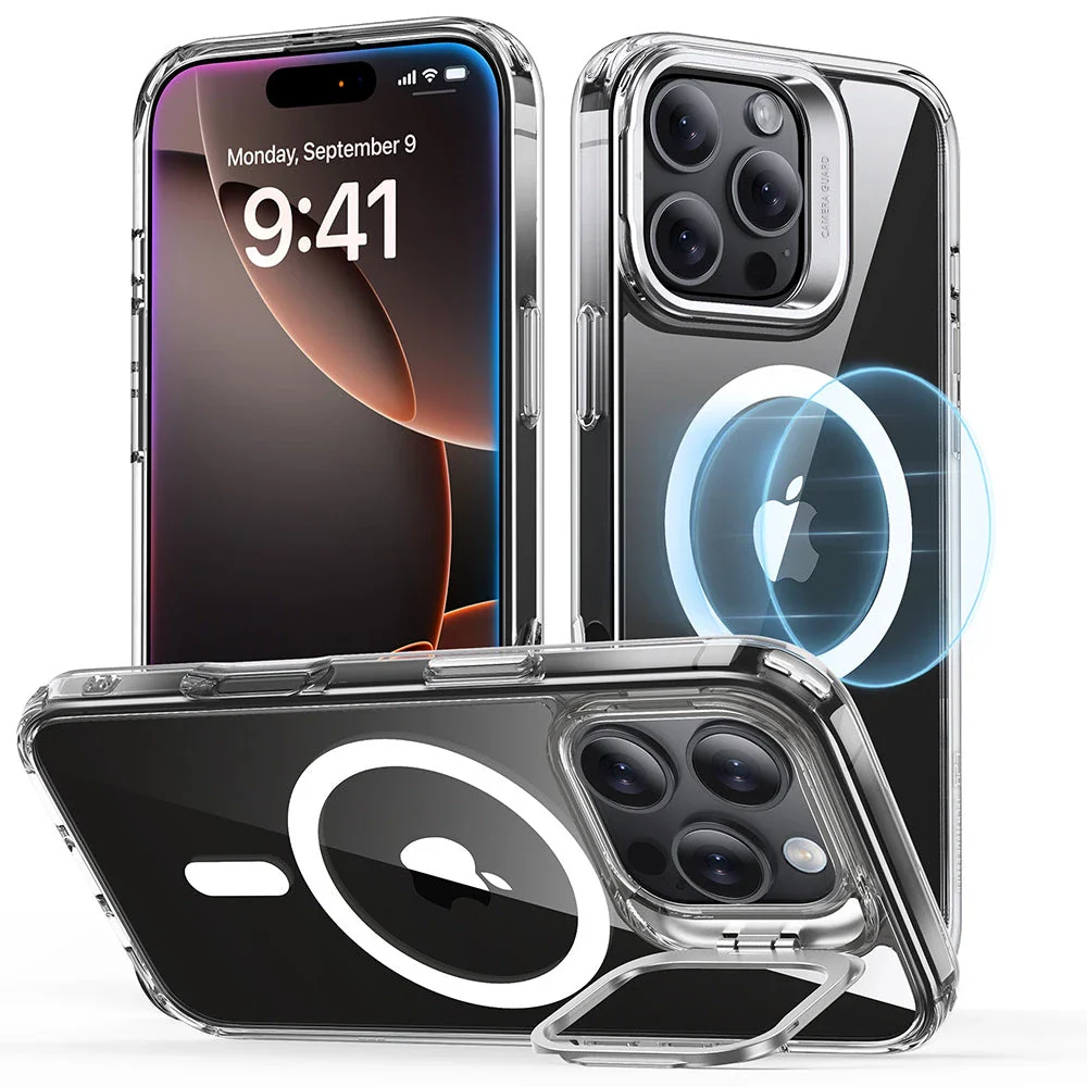 iPhone 16 Pro Max Classic Hybrid Case with Stash Stand (HaloLock) - Clear