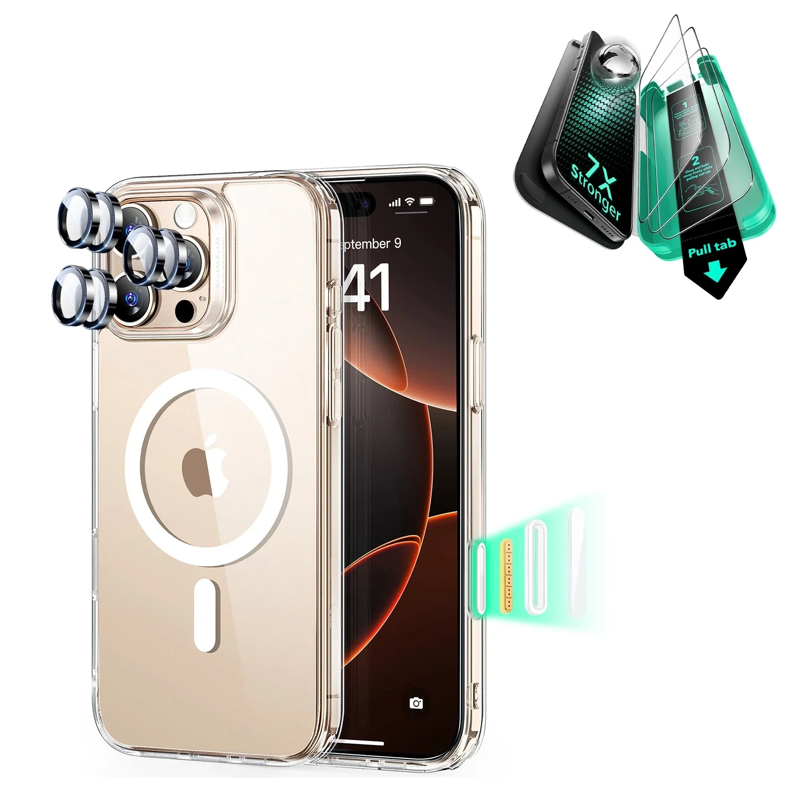 iPhone 16 Pro Max Classic Hybrid Magnetic Case (Camera Control) & Screen Protection Bundle - Clear