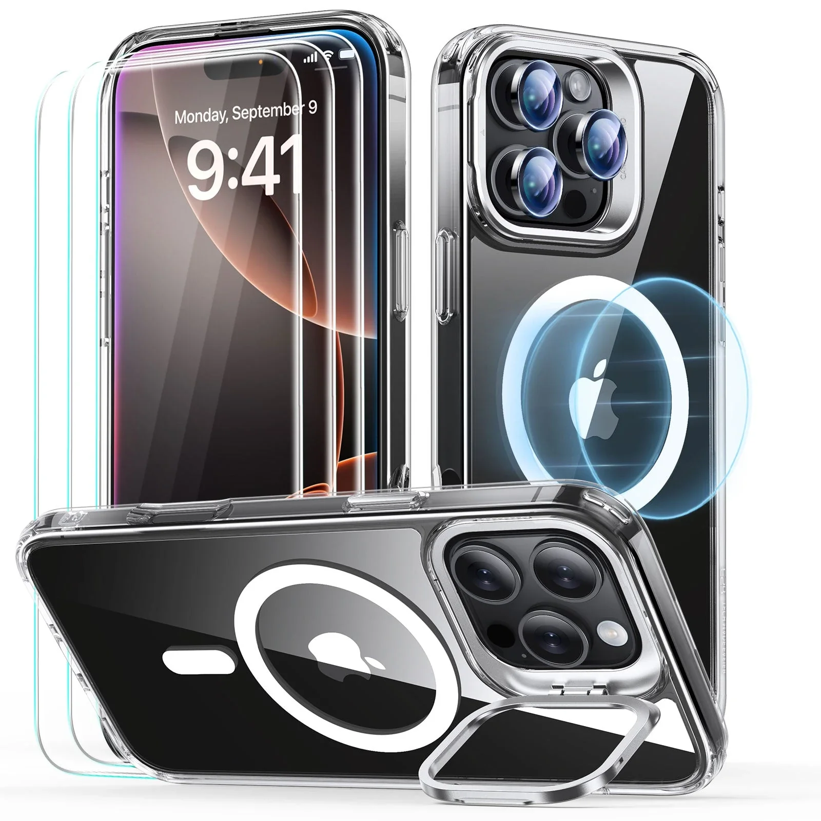 iPhone 16 Pro Max Classic Hybrid with Stash Stand Protection Bundle - Clear