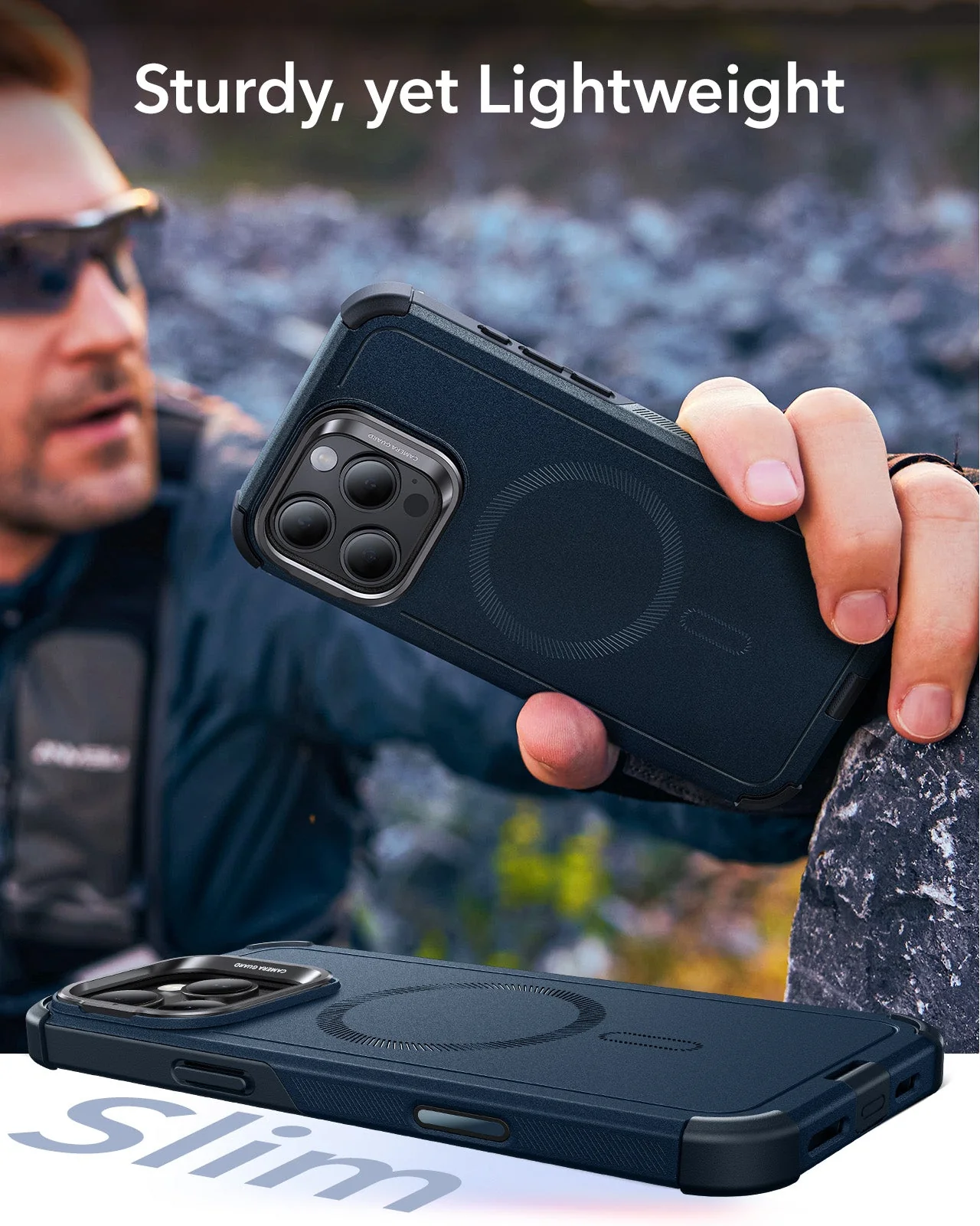 iPhone 16 Pro Max Cyber Tough Magnetic Case (Camera Control, Stash Stand) - Navy Blue - Image 8