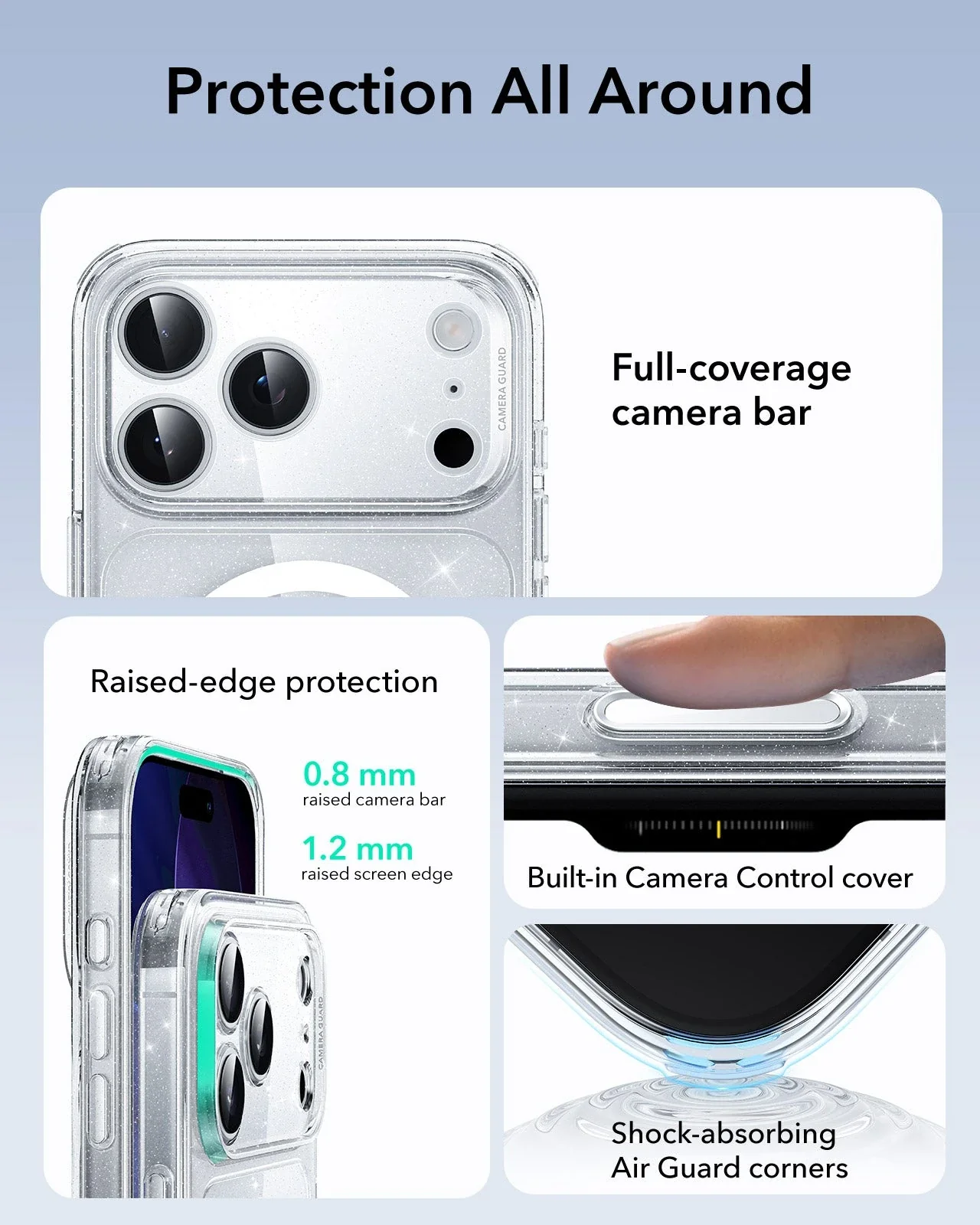 iPhone 17 Pro Classic Hybrid Magnetic Case (Camera Control) - Clear Shimmer - Image 3