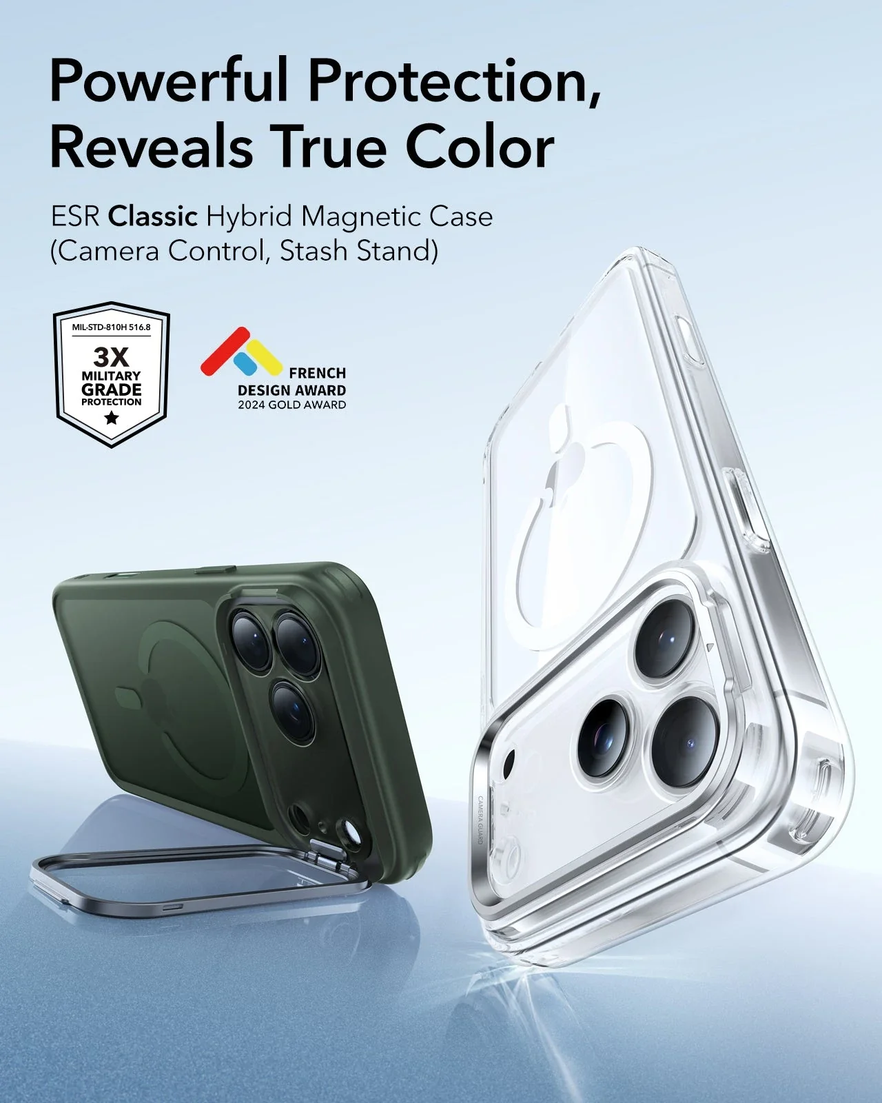 iPhone 17 Pro Classic Hybrid Magnetic Case (Camera Control, Stash Stand) - Frosted Green - Image 2