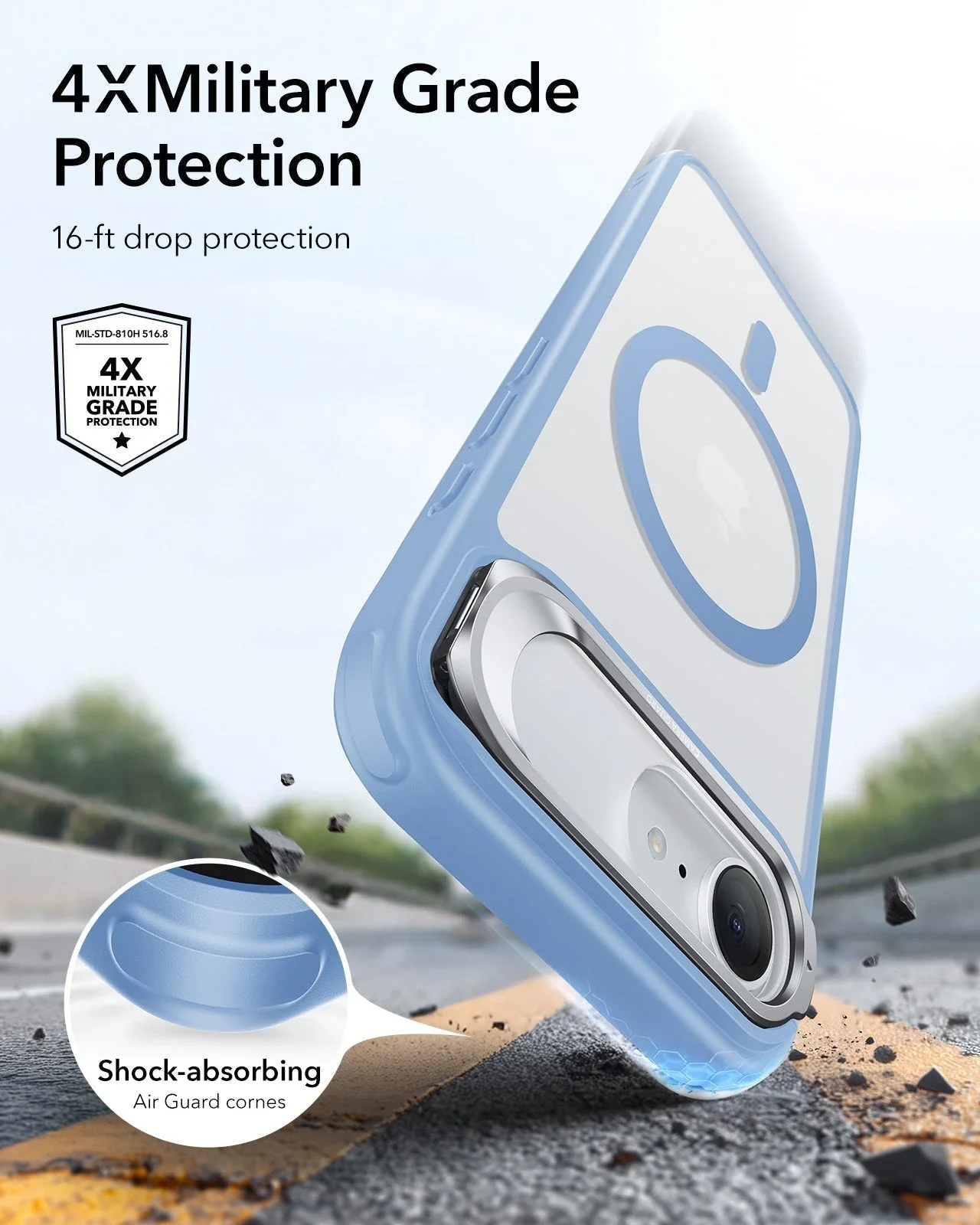 iPhone 17e Classic Hybrid Magnetic Case (Stash Stand) - Frosted Light Blue - Image 4