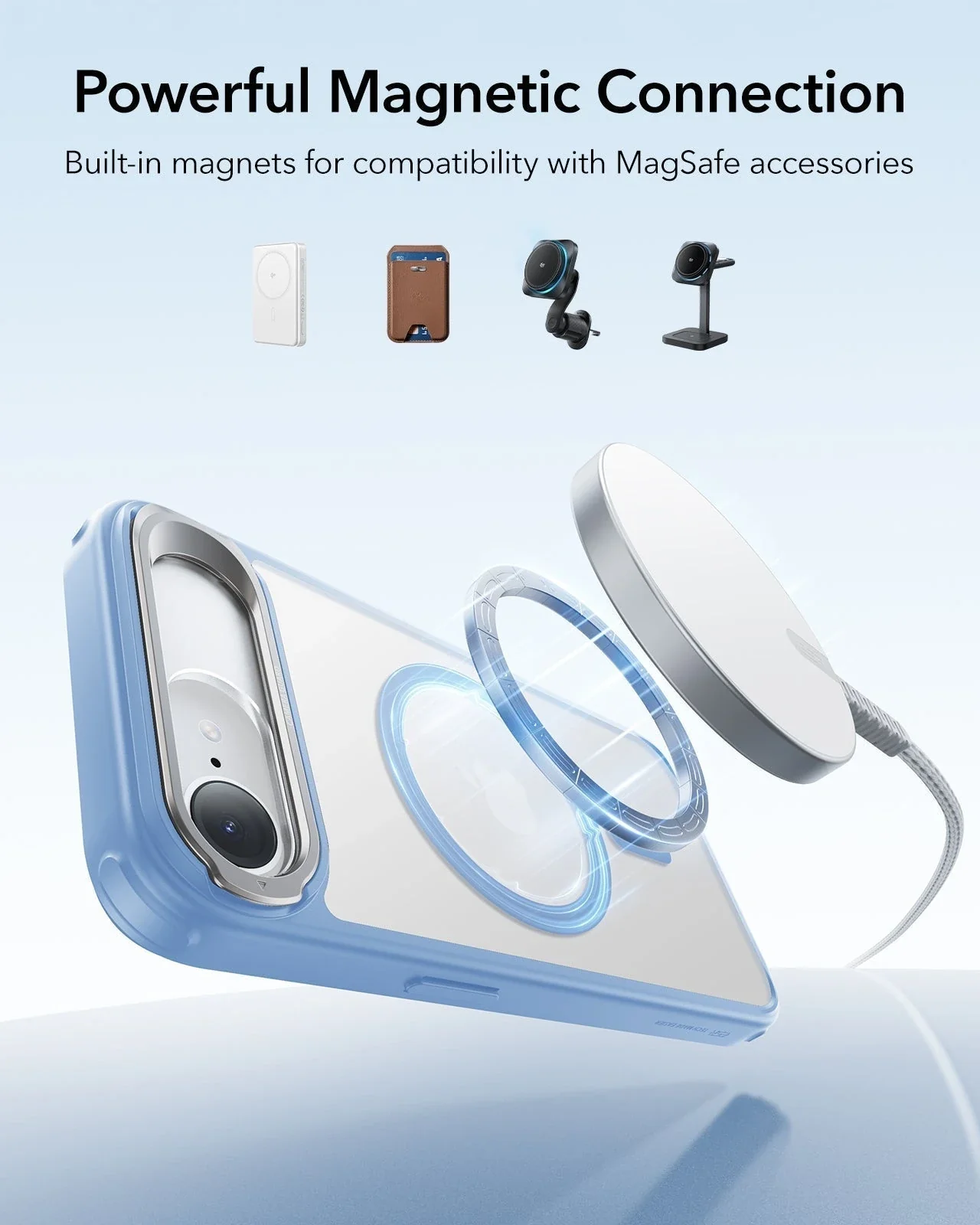 iPhone 17e Classic Hybrid Magnetic Case (Stash Stand) - Frosted Light Blue - Image 6