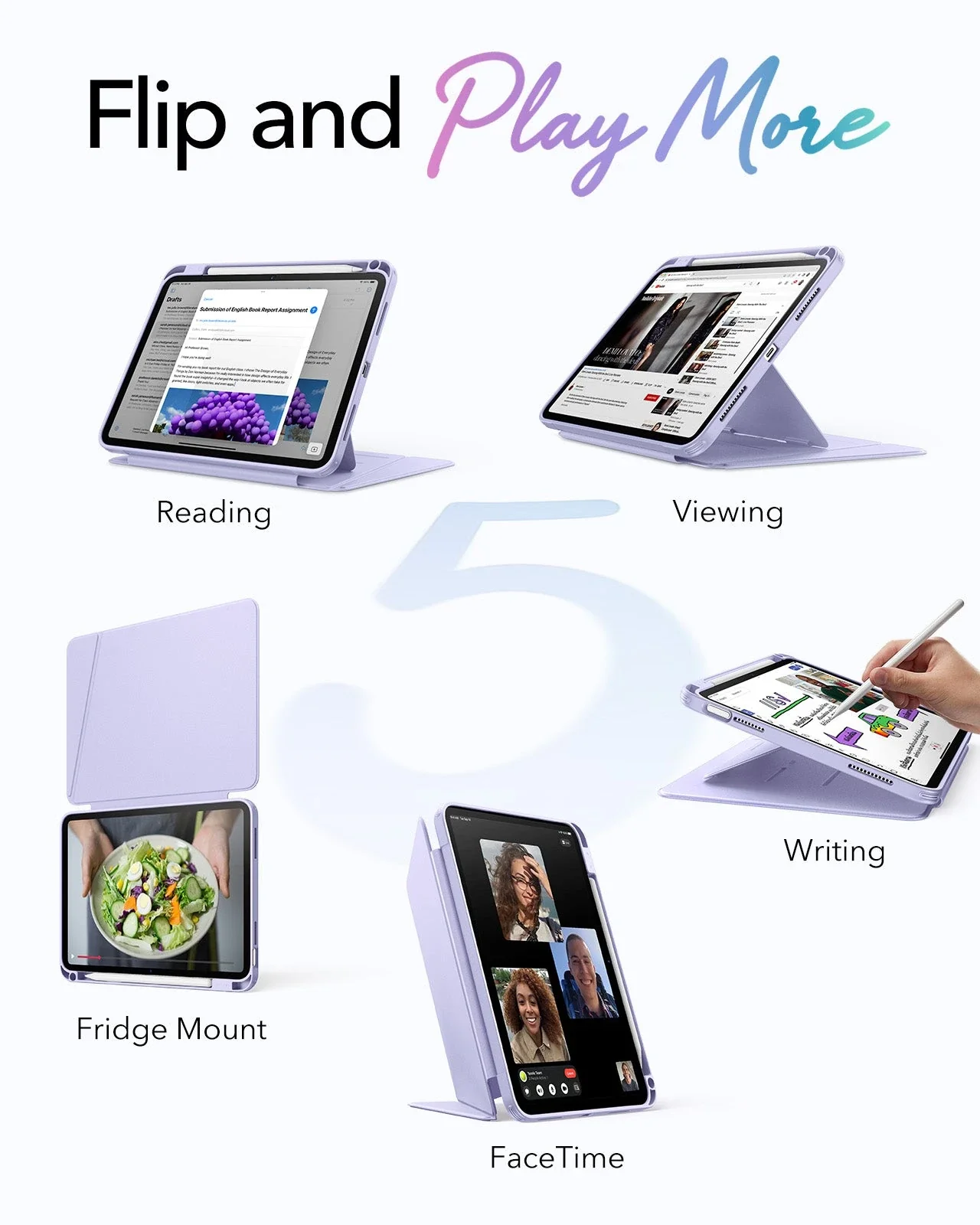 iPad 11" (A16) 2025 Bundle Flip Magnetic Case with Pencil Holder & Armorite® Paper-Feel Protection - Light Purple - Image 3