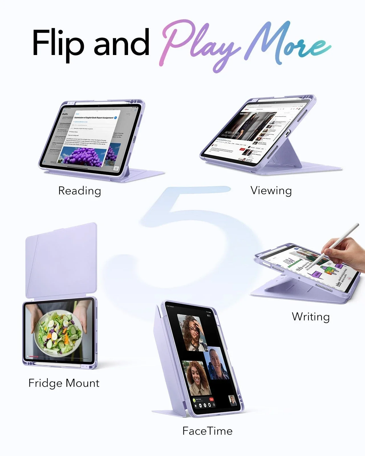 iPad Air 11" (M4) 2026 Bundle Flip Magnetic Case with Pencil Holder, Paper-Feel Magnetic & Armorite® Protection - Light Purple - Image 3