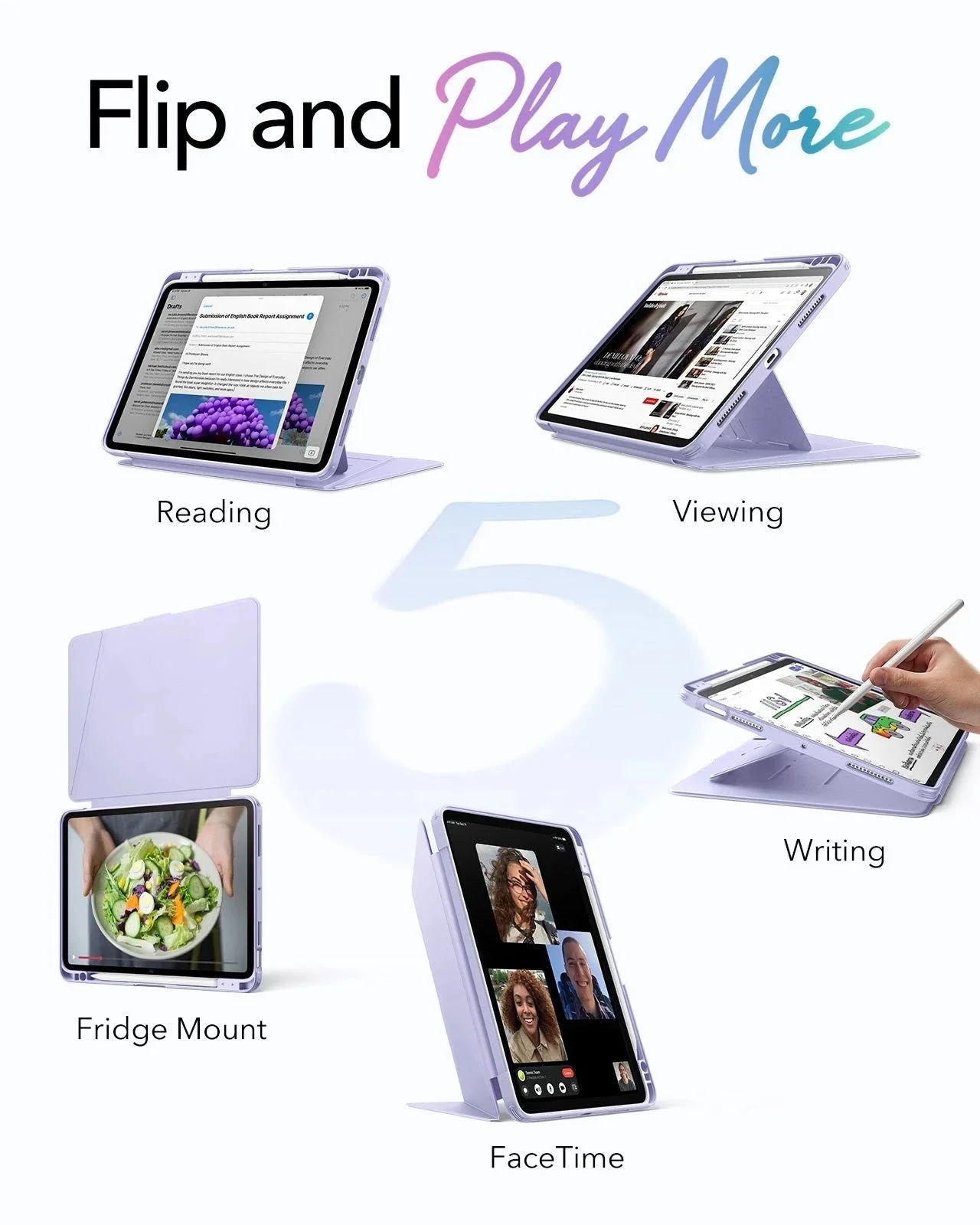 iPad Air 11" (M4) 2026 Flip Magnetic Case with Pencil Holder - Light Purple - Image 3