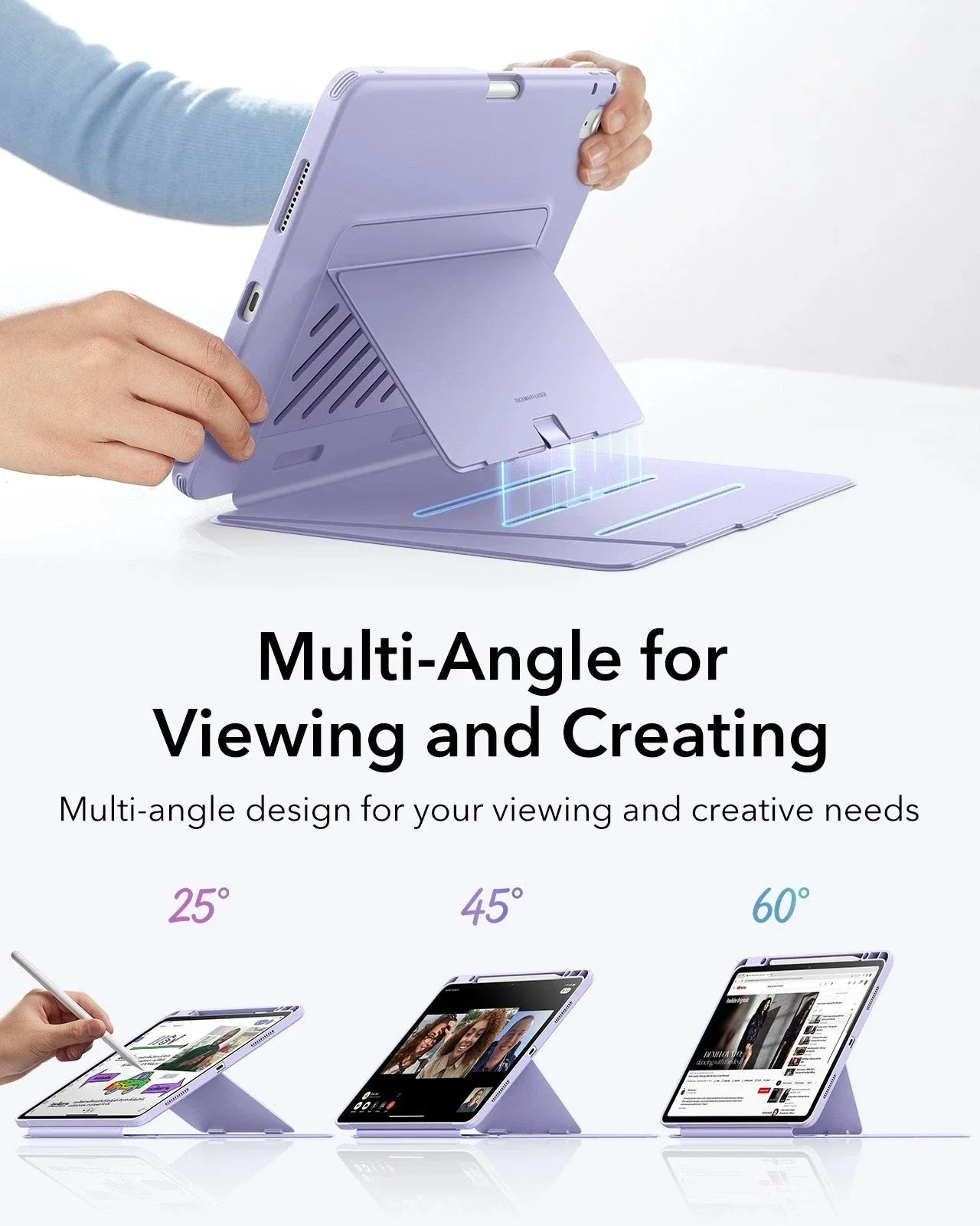 iPad Air 13" (M4) 2026 Flip Magnetic Case with Pencil Holder - Light Purple - Image 4