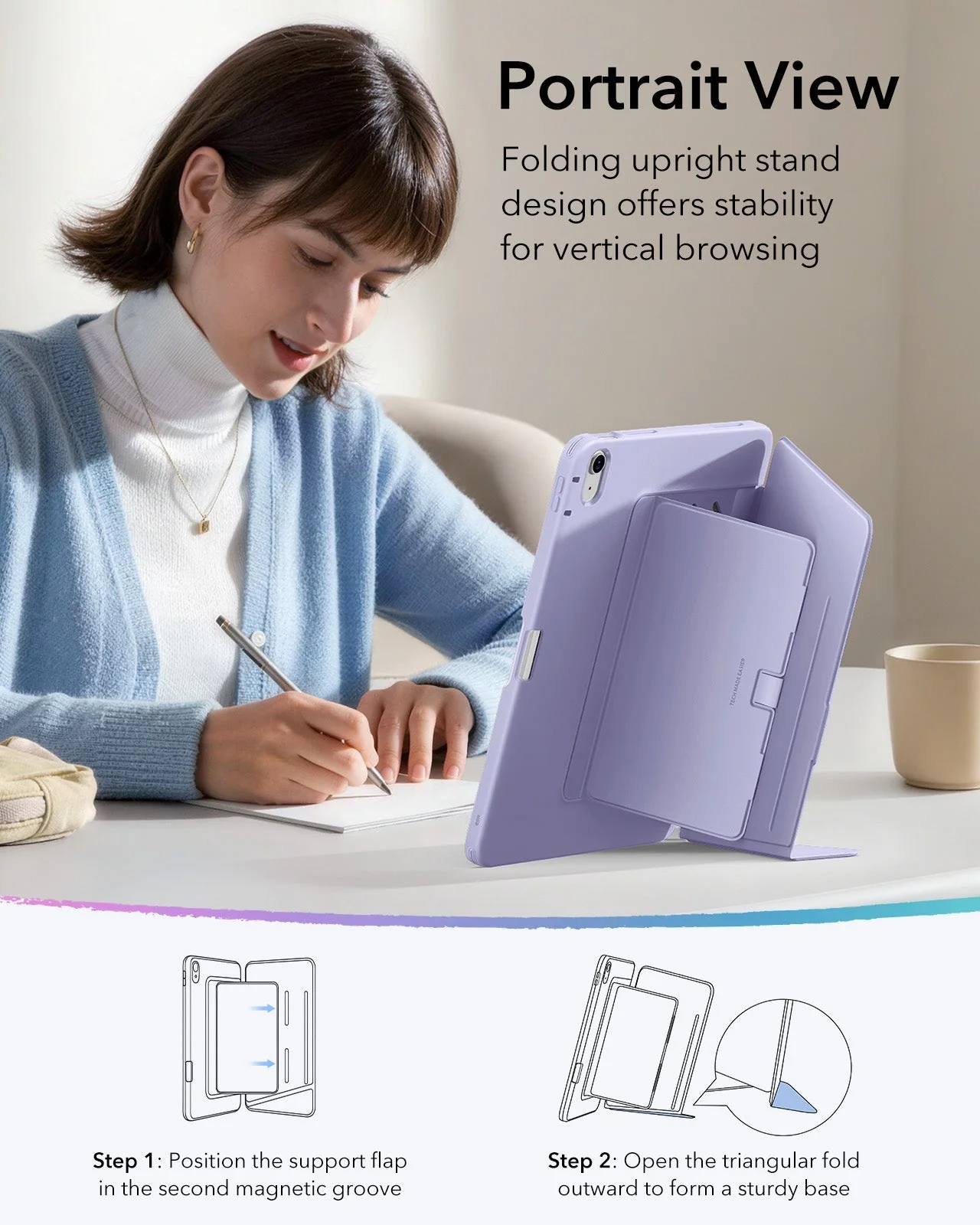 iPad Air 13" (M4) 2026 Flip Magnetic Case with Pencil Holder - Light Purple - Image 6