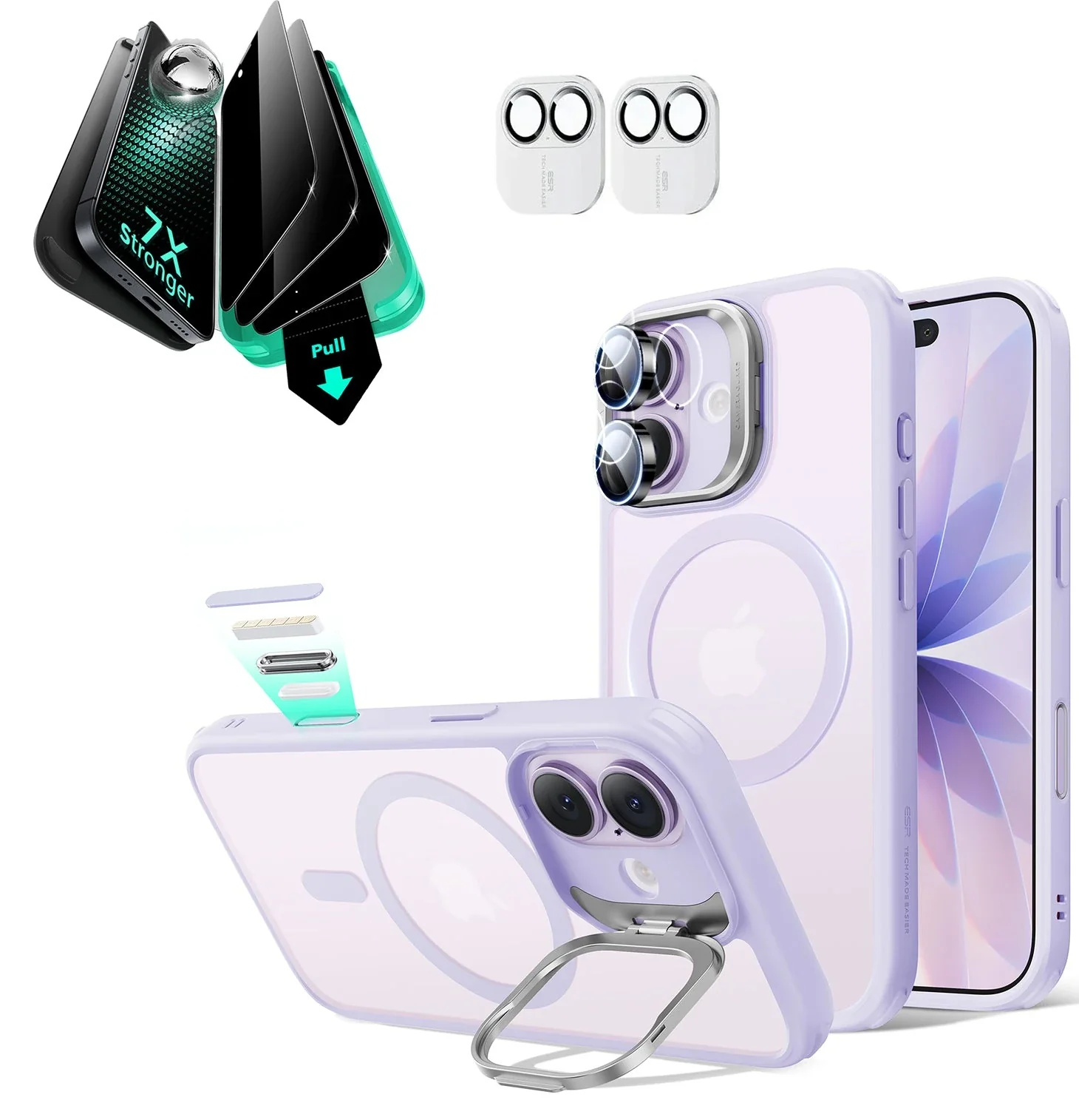iPhone 17 Bundle Classic Hybrid Magnetic Case (Camera Control, Stash Stand) and Armorite Privacy Screen Protector - Frosted Light Purple