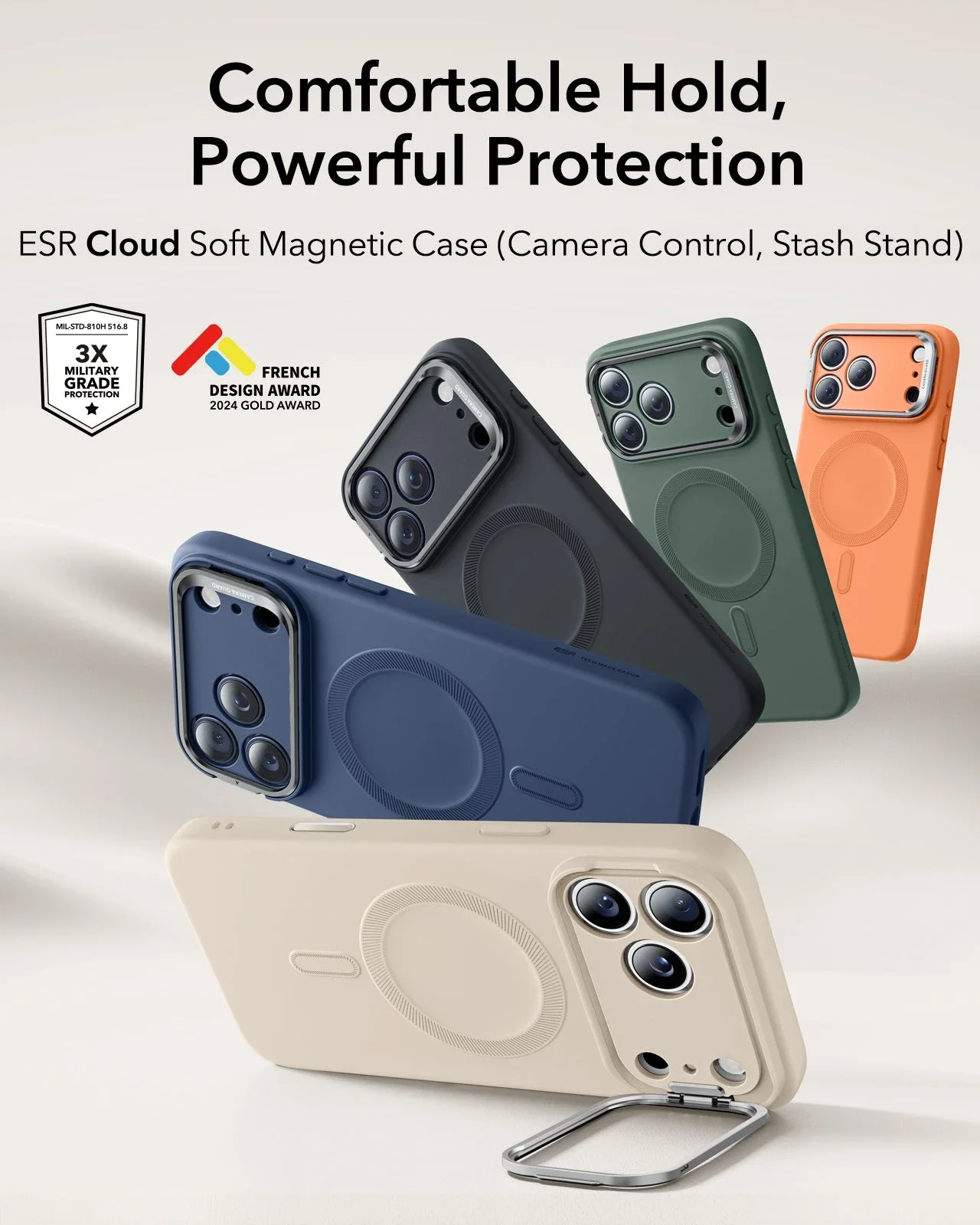 iPhone 17 Pro Max Bundle Cloud Soft Magnetic Case (Camera Control, Stash Stand) and Armorite Pro Screen Protector - Light Tan - Image 7