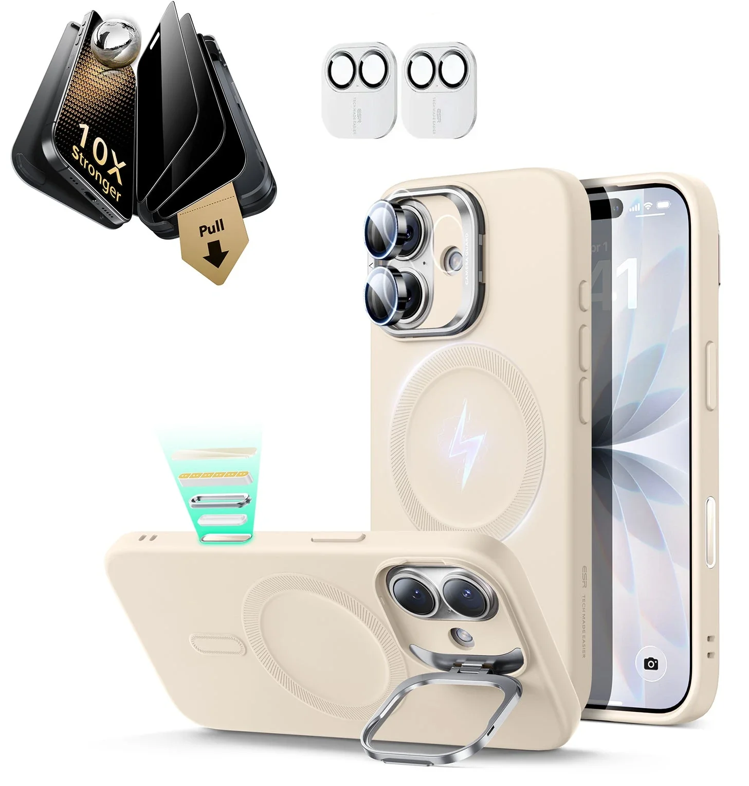 iPhone 17 Bundle Cloud Soft Magnetic Case (Stash Stand) and Armorite Pro Privacy Screen Protector - Light Tan