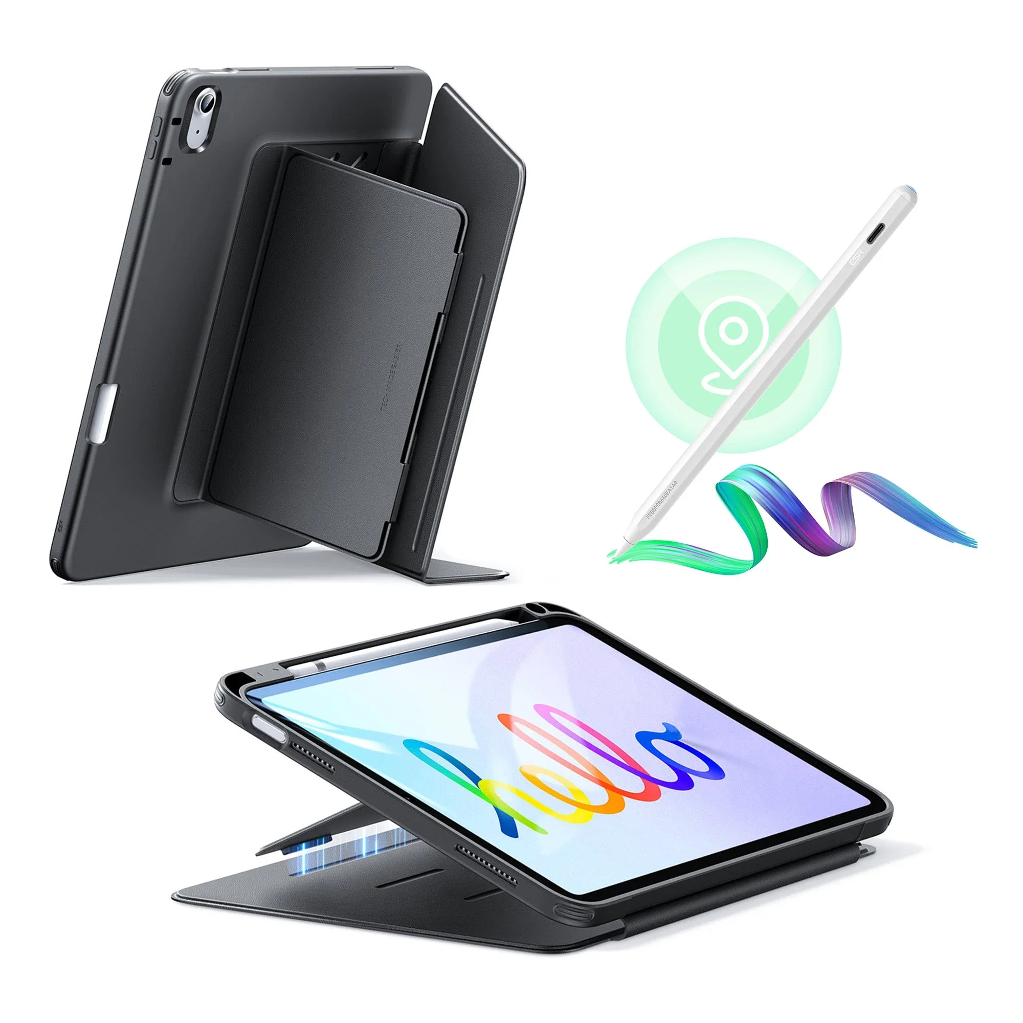iPad 10th Gen Bundle Flip Magnetic Case with Geo Digital Pencil - Black