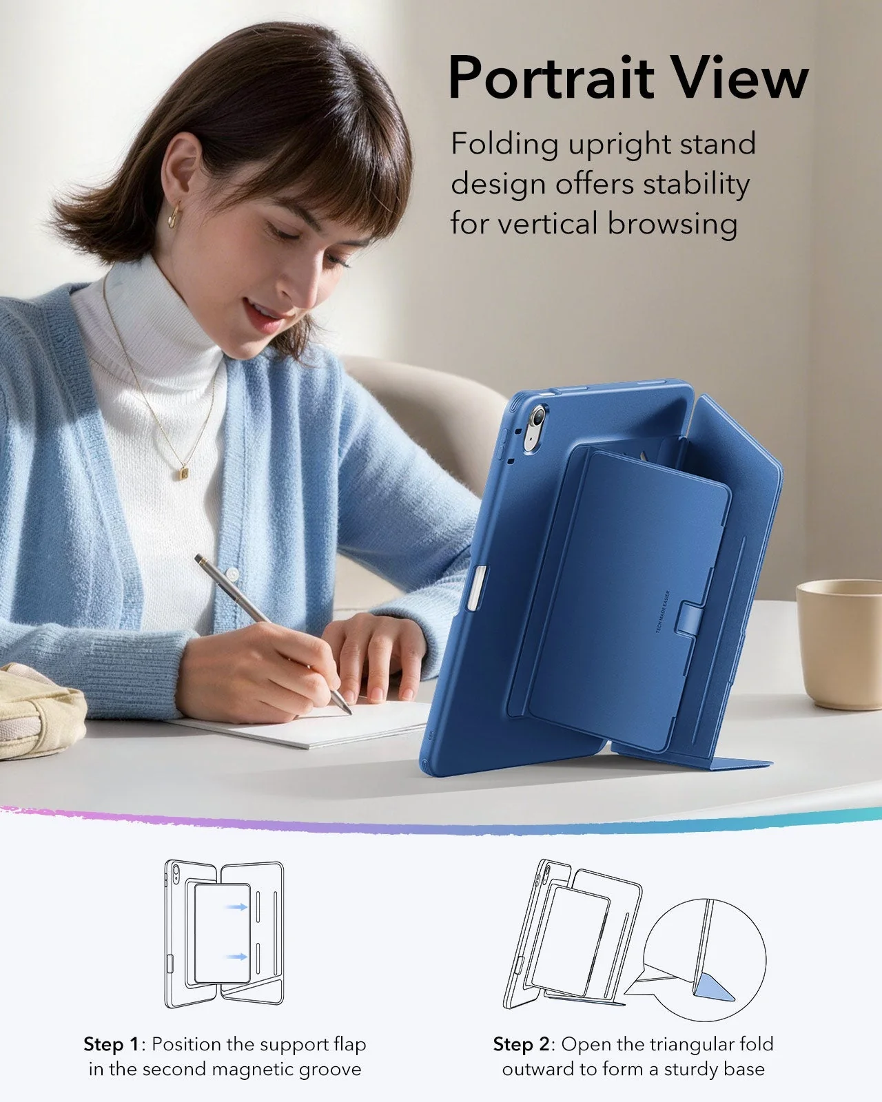 iPad Air 13" (M4) 2026 Flip Magnetic Case with Pencil Holder - Navy Blue - Image 6