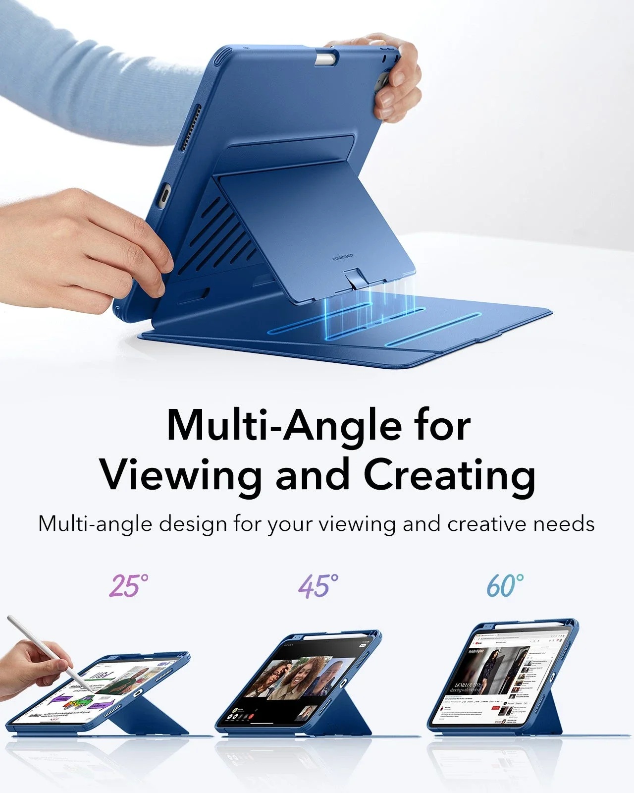 iPad 11" (A16) 2025 Bundle Flip Magnetic Case with Pencil Holder & Armorite® Protection - Navy Blue - Image 4