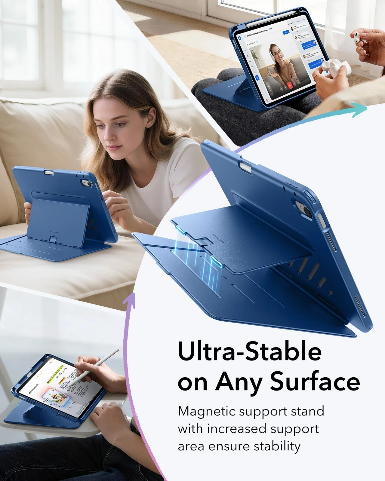 iPad 11" (A16) 2025 Bundle Flip Magnetic Case with Pencil Holder & Armorite® Protection - Navy Blue - Image 5