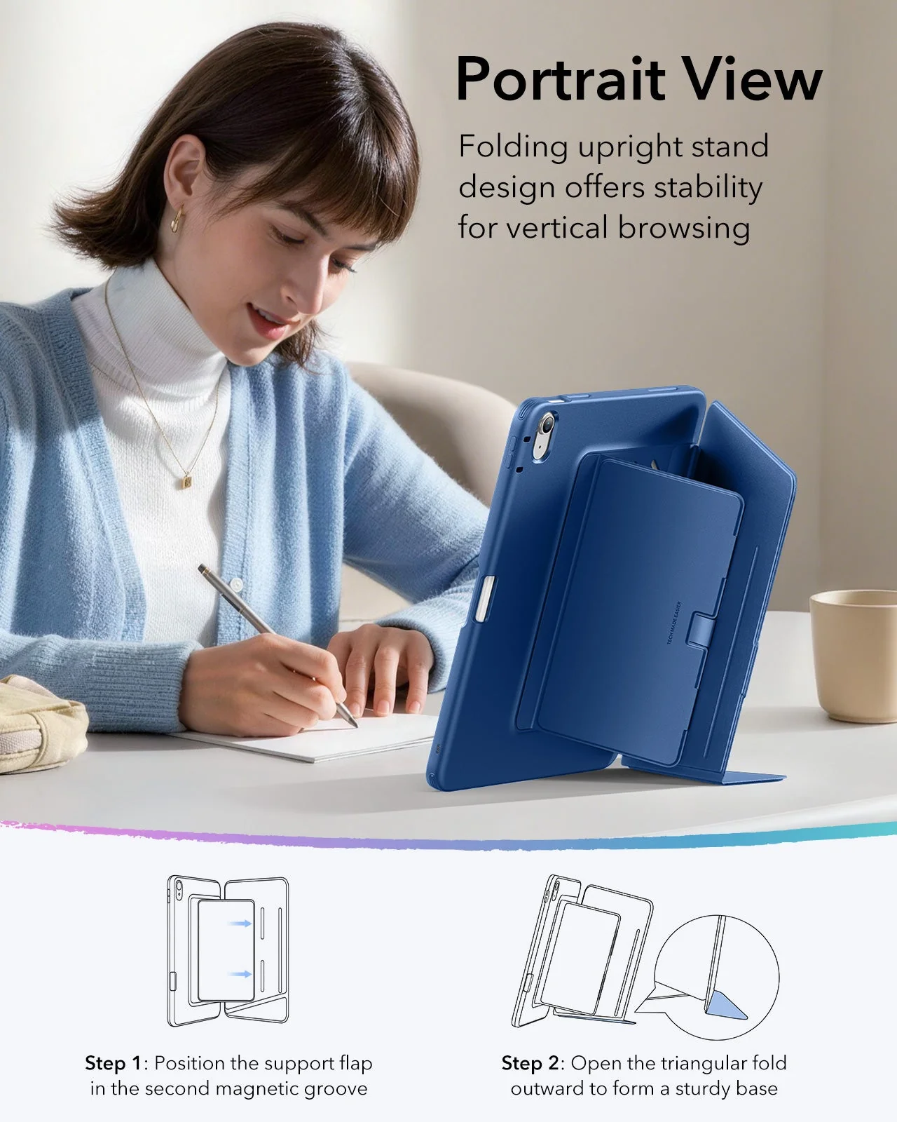 iPad 11" (A16) 2025 Bundle Flip Magnetic Case with Pencil Holder & Armorite® Protection - Navy Blue - Image 6