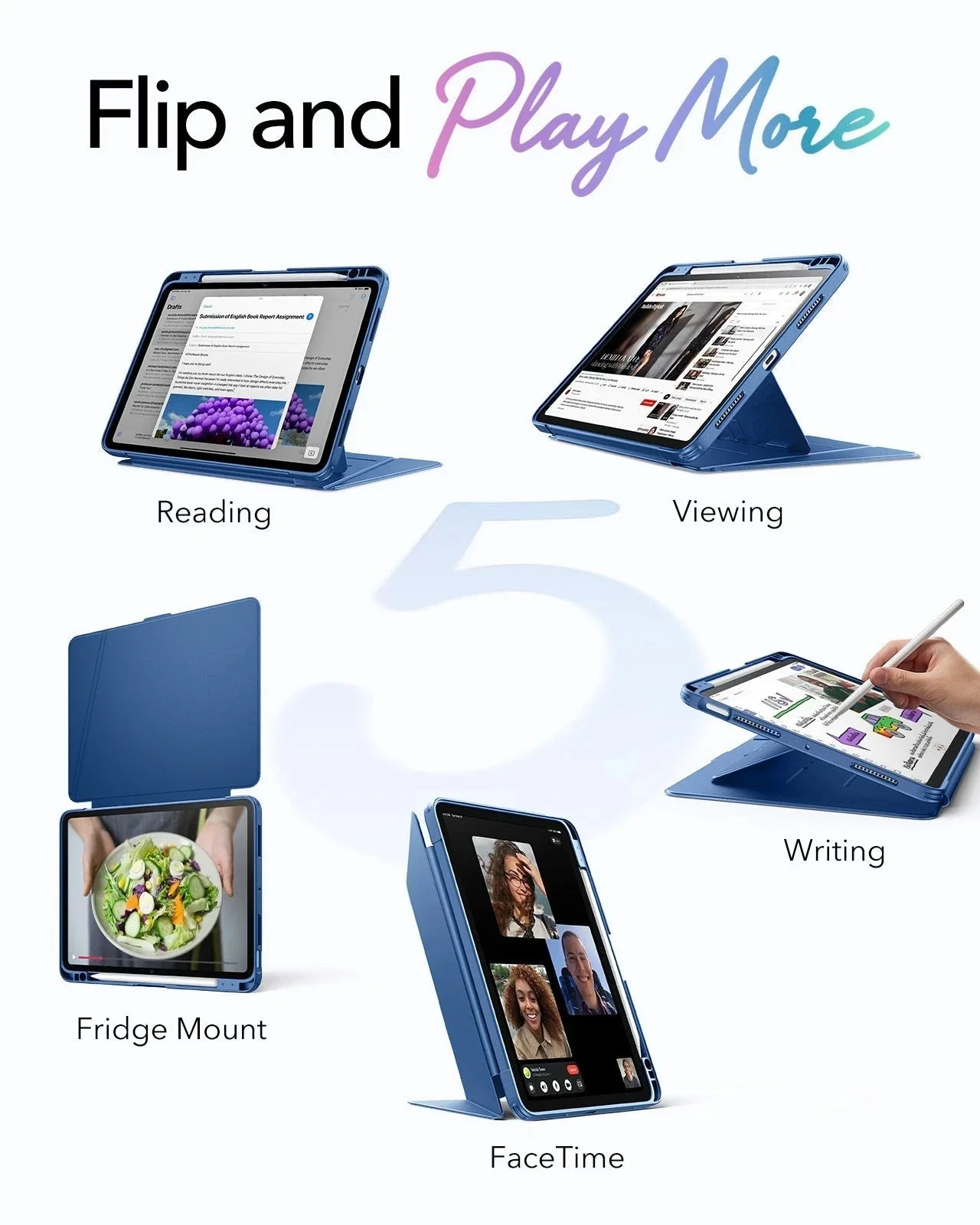 iPad Air 11" (M4) 2026 Flip Magnetic Case with Pencil Holder - Navy Blue - Image 3