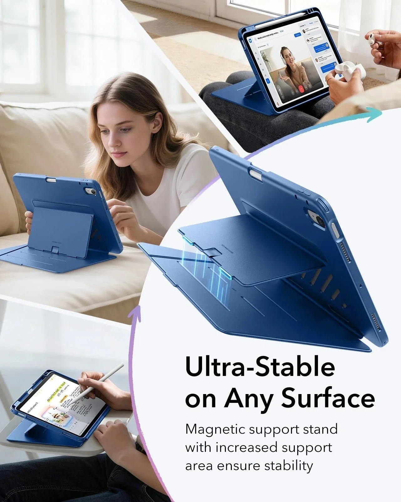 iPad Air 11" (M4) 2026 Flip Magnetic Case with Pencil Holder - Navy Blue - Image 5