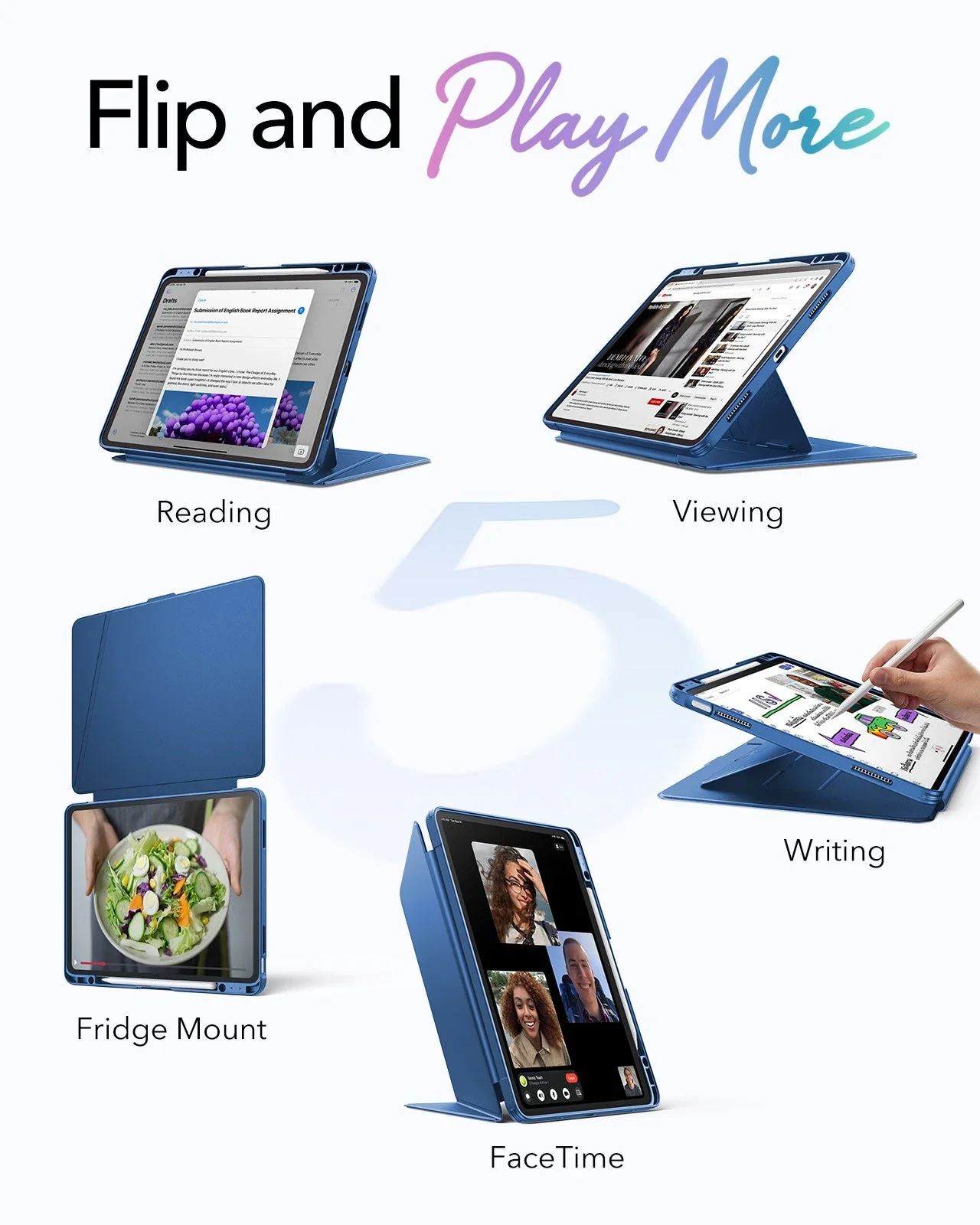 iPad Air 13" (M4) 2026 Bundle Flip Magnetic Case with Pencil Holder & Armorite® Paper-Feel Protection - Navy Blue - Image 3