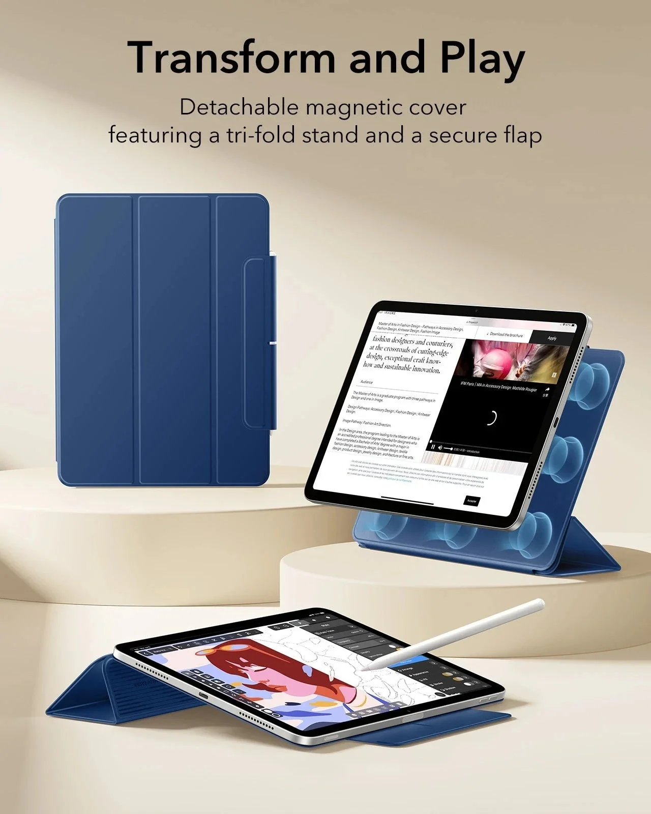 iPad Air 13" (M4) 2026 Rebound Magnetic Case - Navy Blue - Image 3