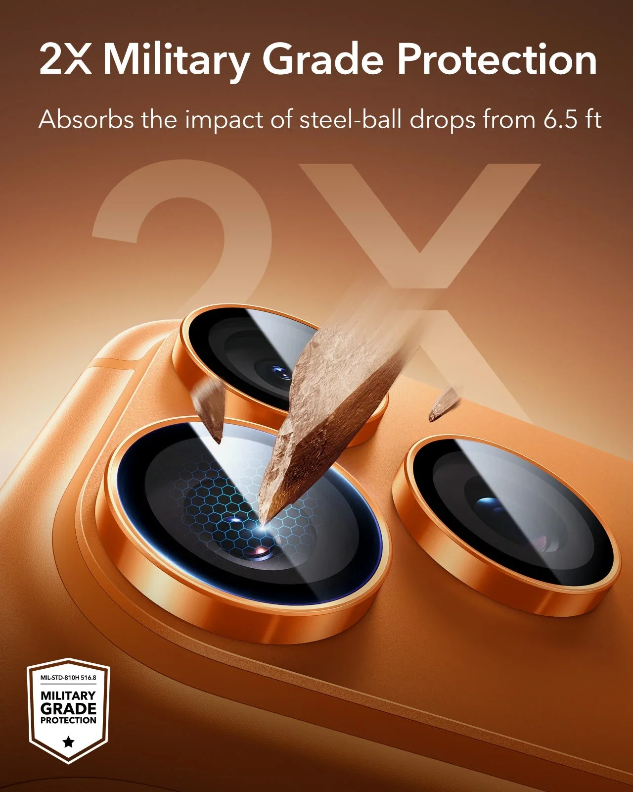 iPhone 17 Pro Max/17 Pro Armorite®️ Camera Lens Protector - Orange - Image 4