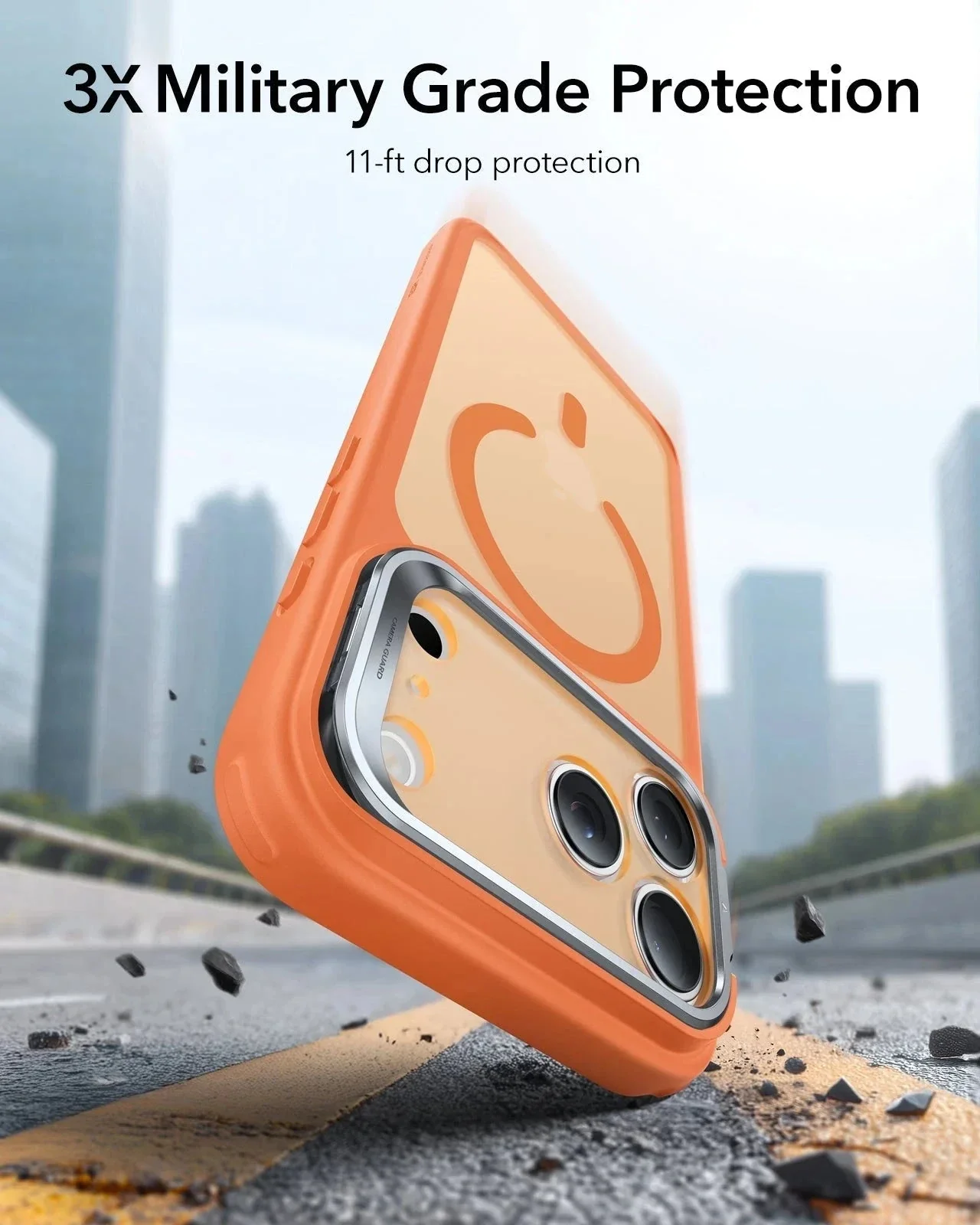 iPhone 17 Pro Bundle Classic Hybrid Magnetic Case (Camera Control, Stash Stand) and Armorite Privacy Screen Protector - Frosted Orange - Image 3