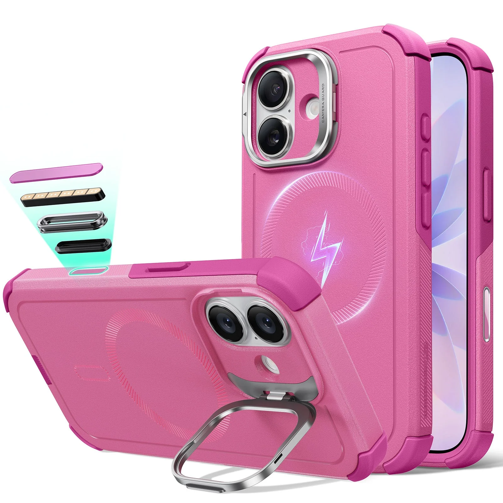 iPhone 17 Cyber Tough Magnetic Case (Camera Control, Stash Stand) - Rosy Pink