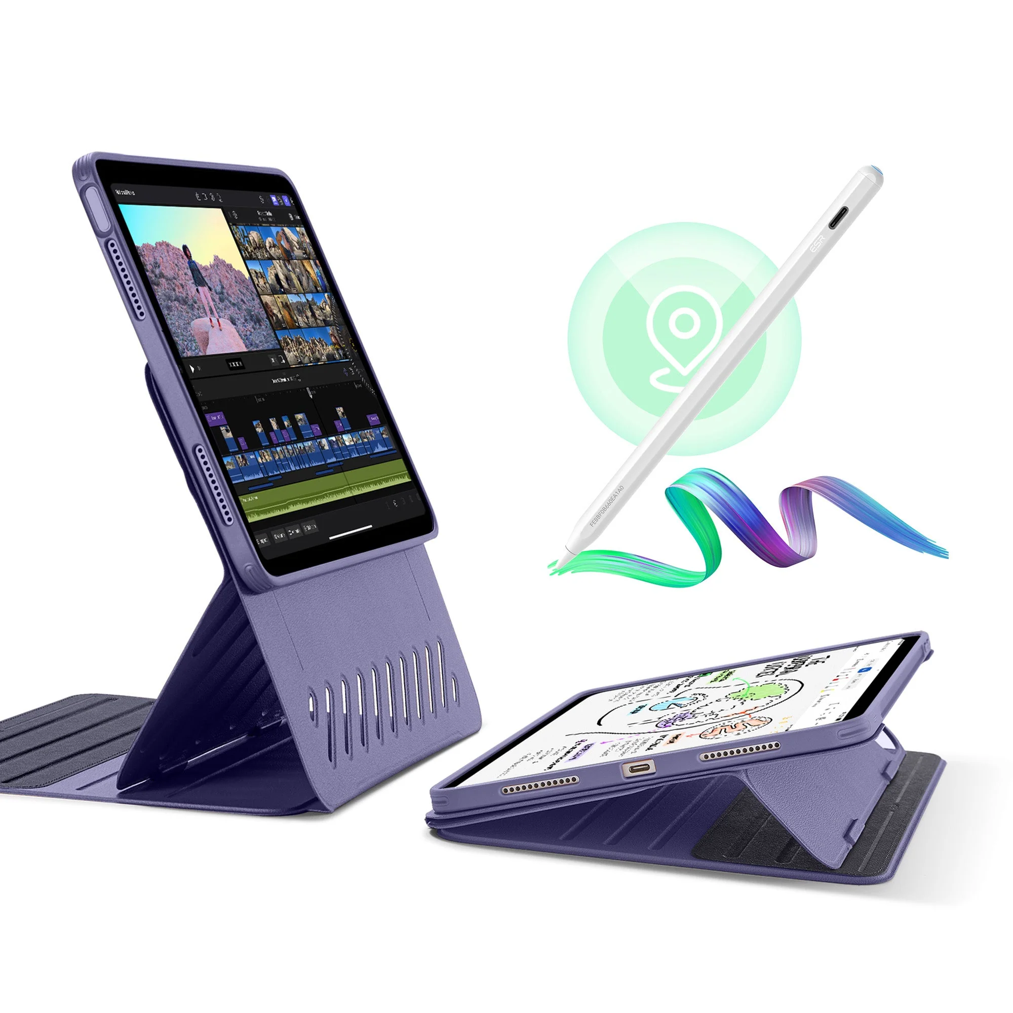 iPad Air 13" (M2) 2024 Bundle Shift Magnetic Case with Geo Digital Pencil  - Purple