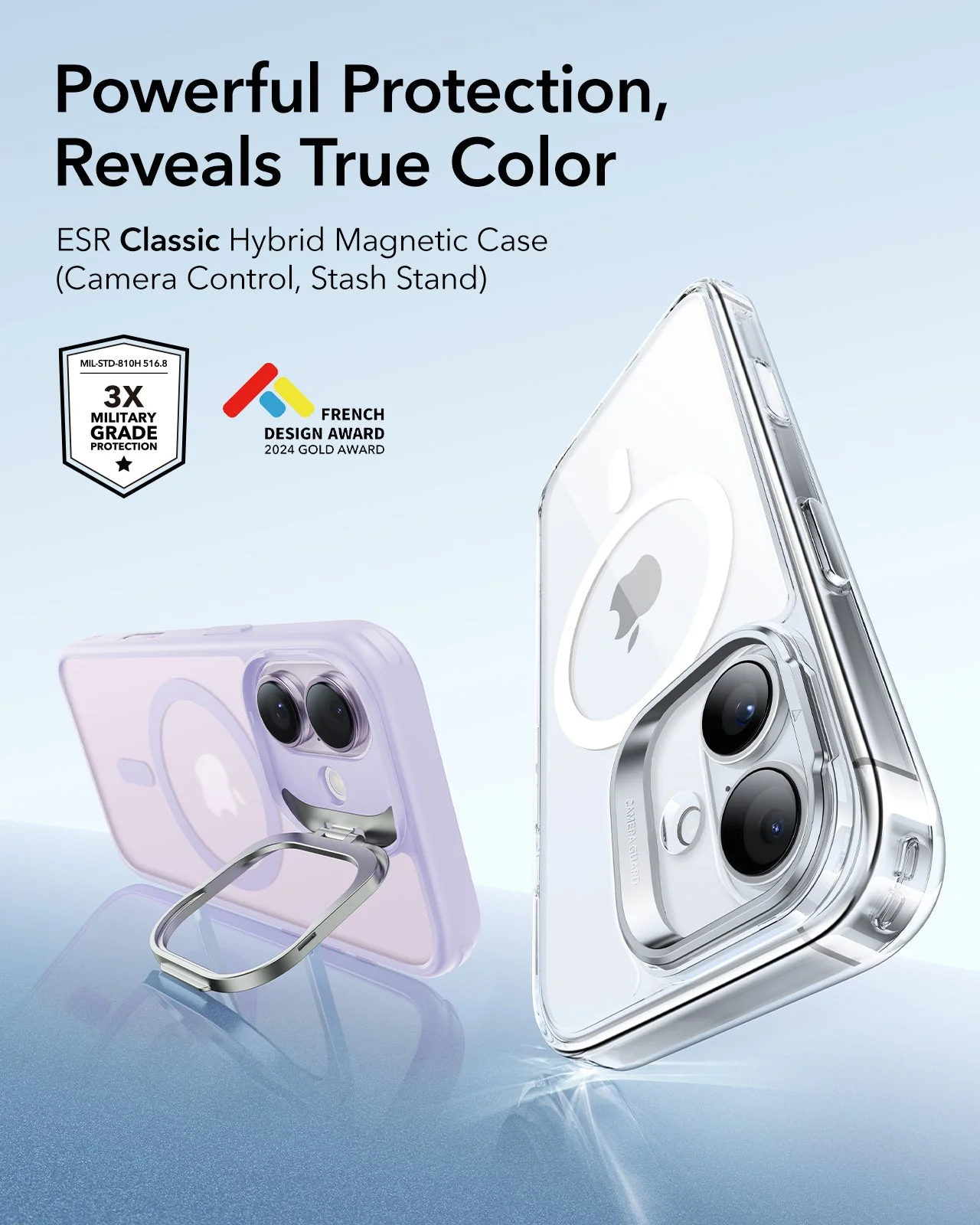 iPhone 17 Classic Hybrid Magnetic Case (Camera Control, Stash Stand) - Frosted Light Purple - Image 2