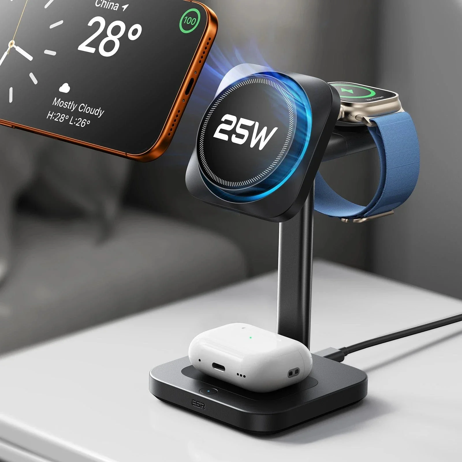CryoBoost 3-in-1 Magnetic Charging Station (25W, Qi2.2)  - JP Plug–Black - Image 3